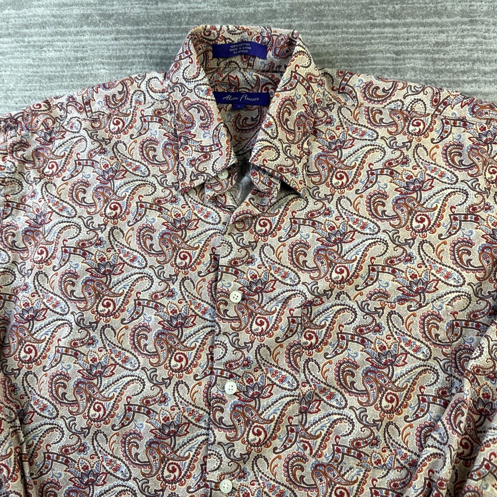 Vintage Alan Flusser Shirt Mens Large Beige Red Paisley Button Up Casual Size US L / EU 52-54 / 3 - 3 Thumbnail