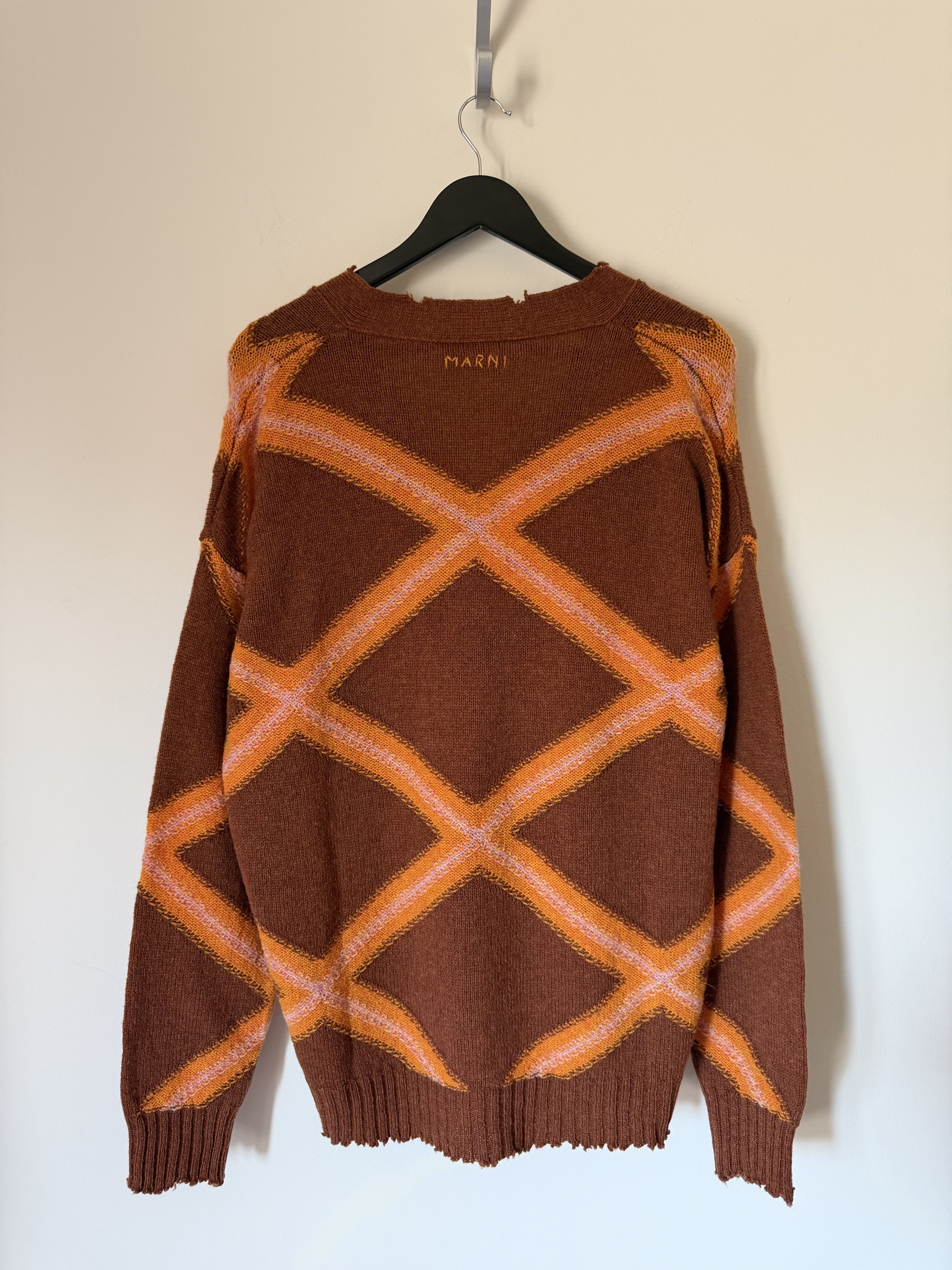 Marni Marni Broken Macro Argyle Gauge Cardigan in Brown Size US M / EU 48-50 / 2 - 5 Thumbnail