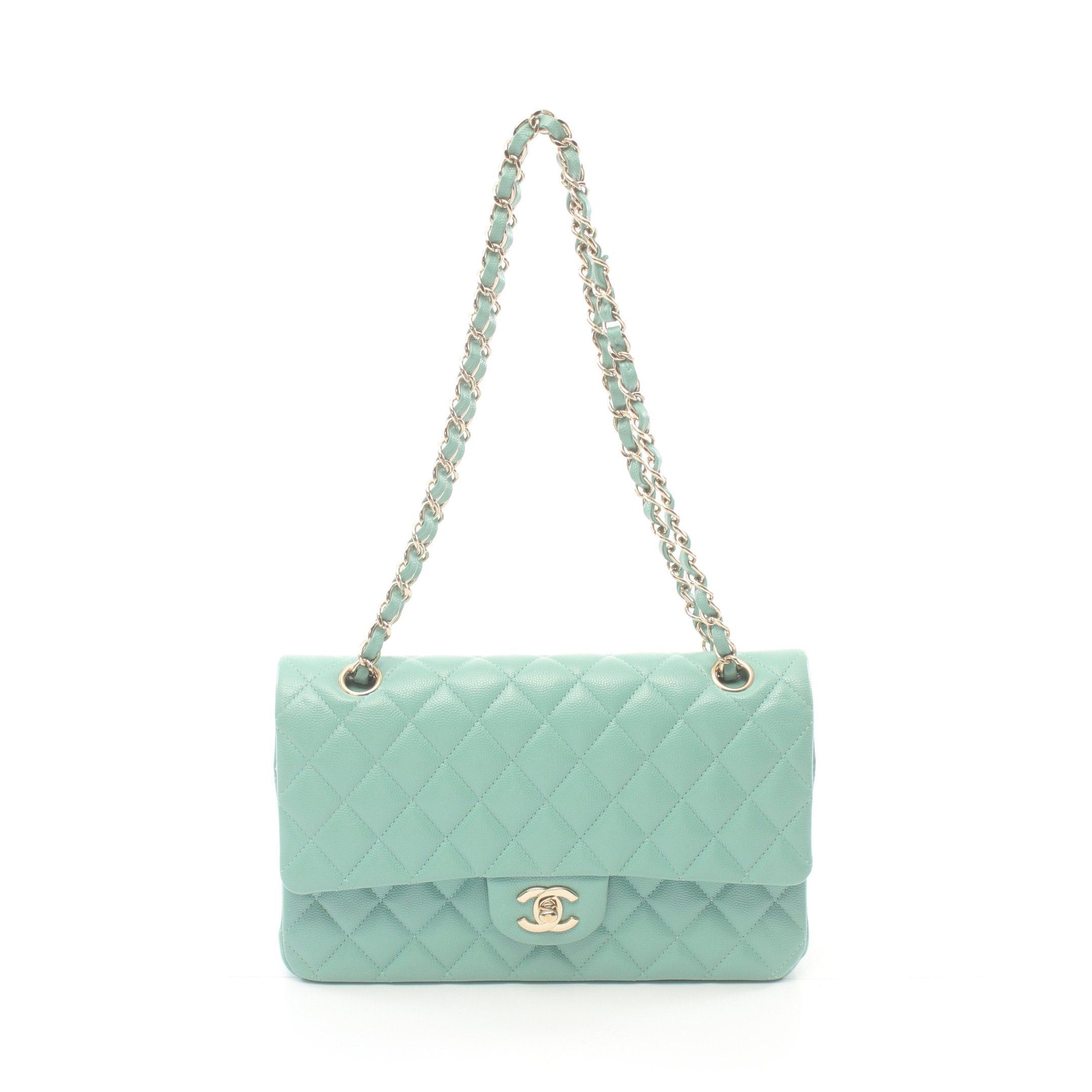 Chanel Chanel Matelasse Double Flap Chain Shoulder Bag Caviar Skin Turquoise Blue Gold Hardware Size ONE SIZE - 1 Thumbnail