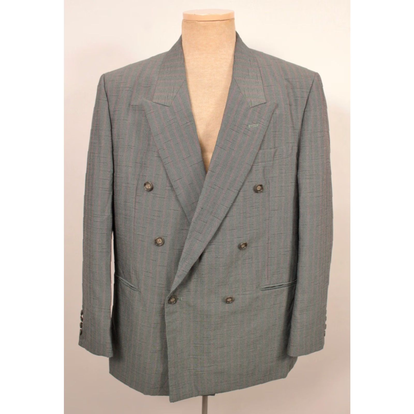 Doublet VINTAGE 80s Suit Mens Blue Pinstripe Double Breasted 2 PC Sz Large 42 R 1980s Gino Cappeli Size 42R - 3 Thumbnail