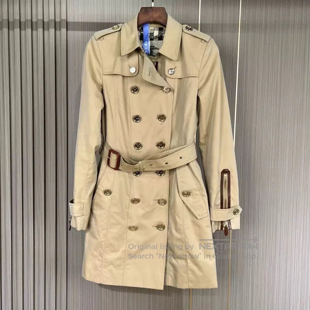 Burberry Gold Belted Plaid Trench Coat.