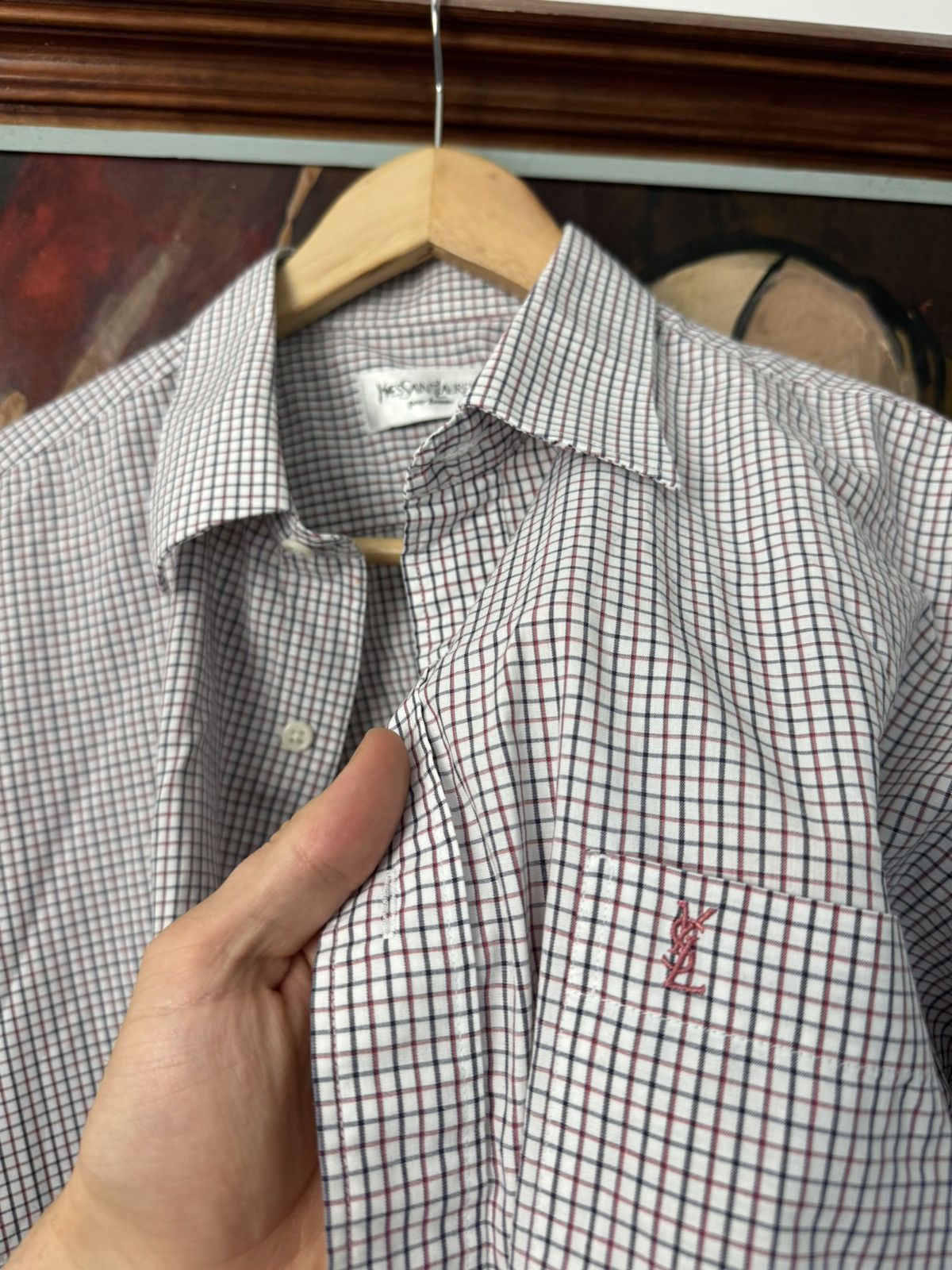 Yves Saint Laurent Yves Saint Laurent Striped Checker Vintage Shirt Button Up Size US L / EU 52-54 / 3 - 2 Thumbnail