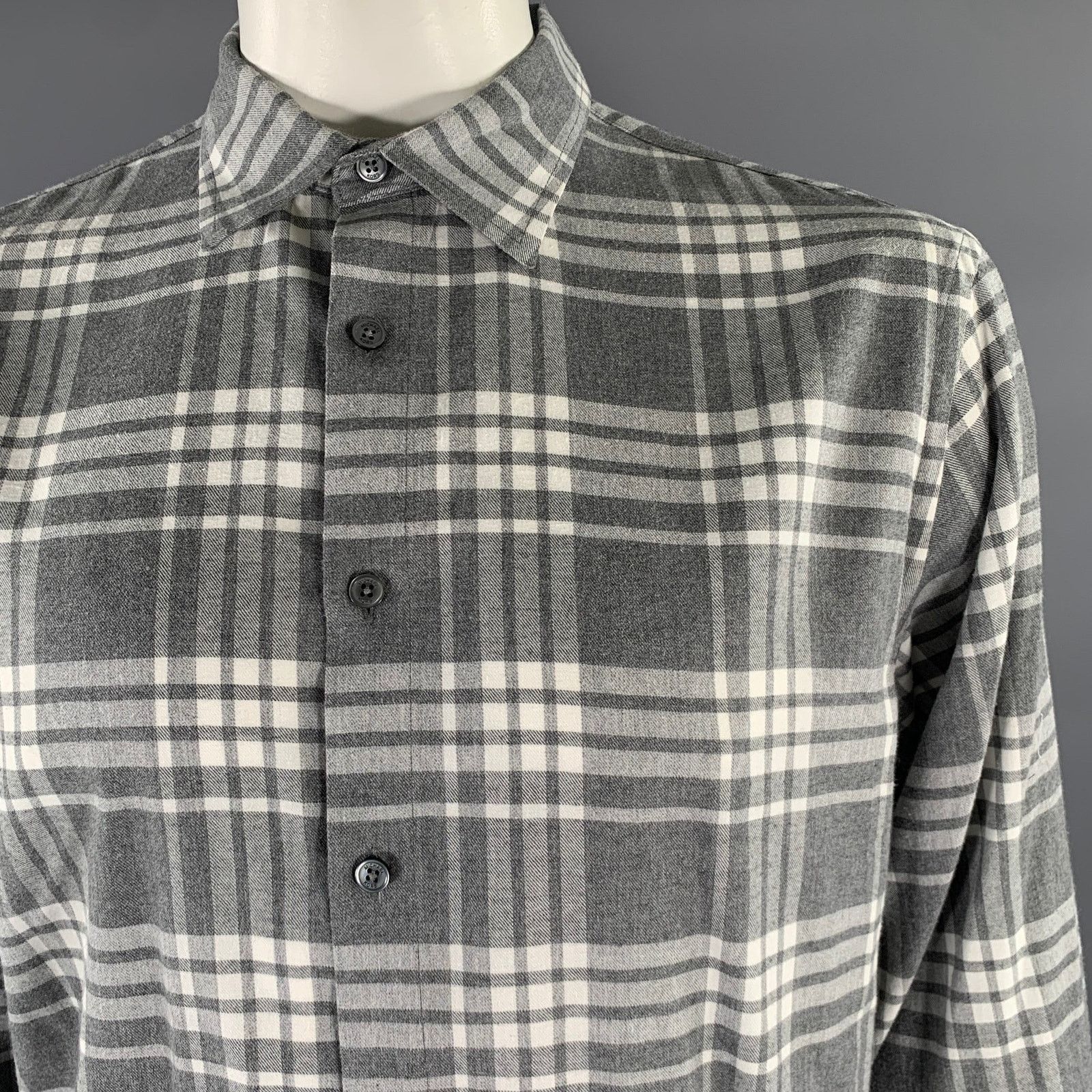 Michael Kors MICHAEL KORS Grey White Plaid Cotton Flannel Long Sleeve Size US XL / EU 56 / 4 - 2 Thumbnail