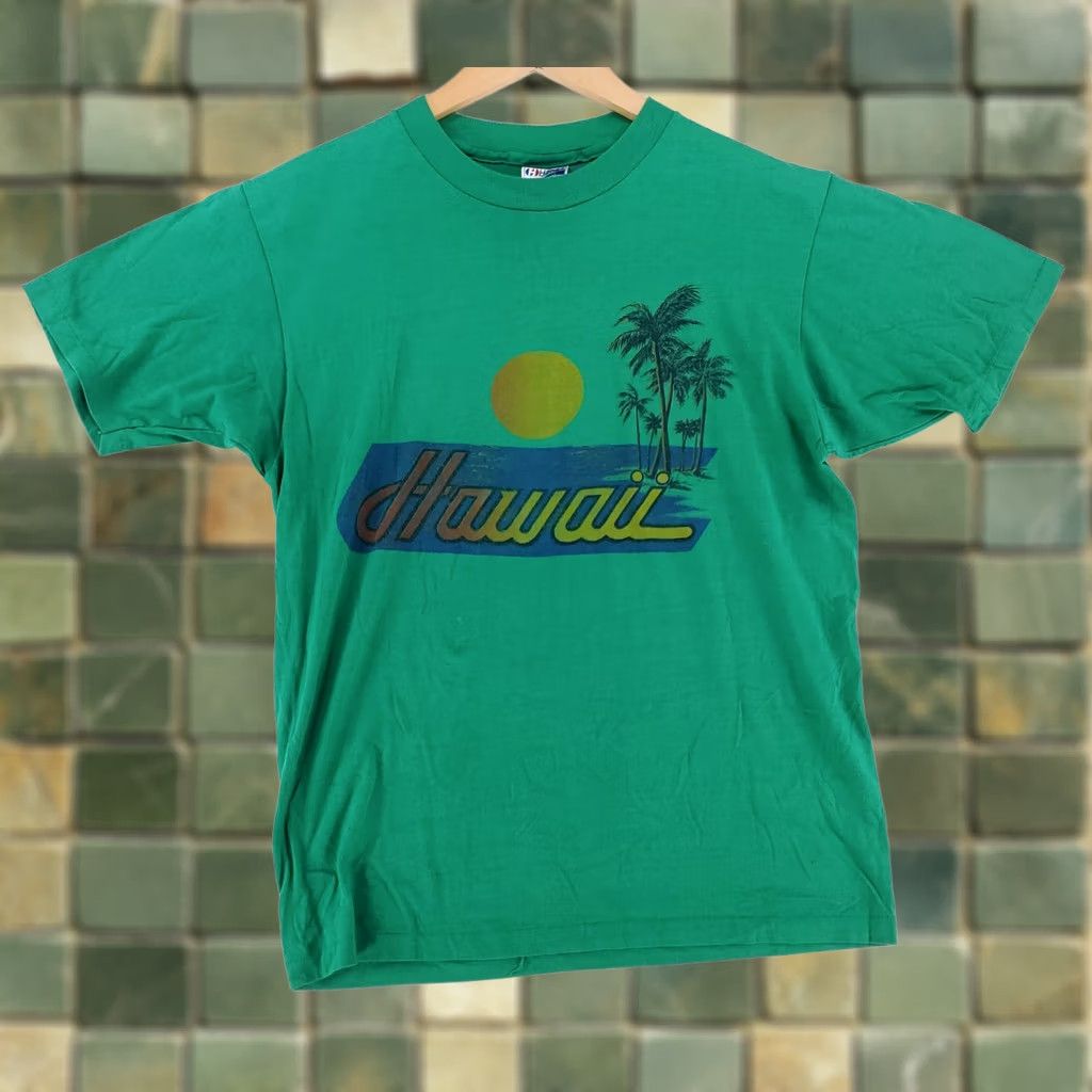 Hanes VINTAGE Hanes Fifty-Fifty VTG 80s 90s Hawaii Green T Shirt Mens L Short Sleeve Single Stitch Mens Green Hawaii Size US L / EU 52-54 / 3 - 1 Thumbnail