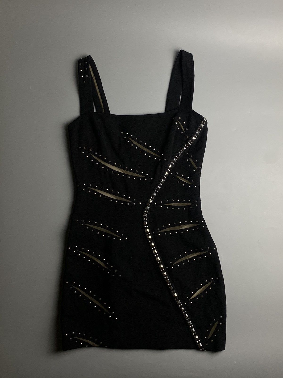 image of Versace F/w2004 Runway Black Sheer Cutout Stud Cocktaildress, Women's (Size XS)