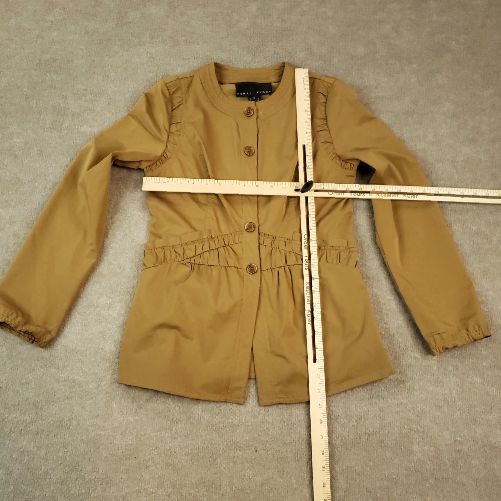 Vintage Yansi Fugel Coat Womens S Brown Pockets Button Front Casual Z Ruffles Size S / US 4 / IT 40 - 2 Thumbnail