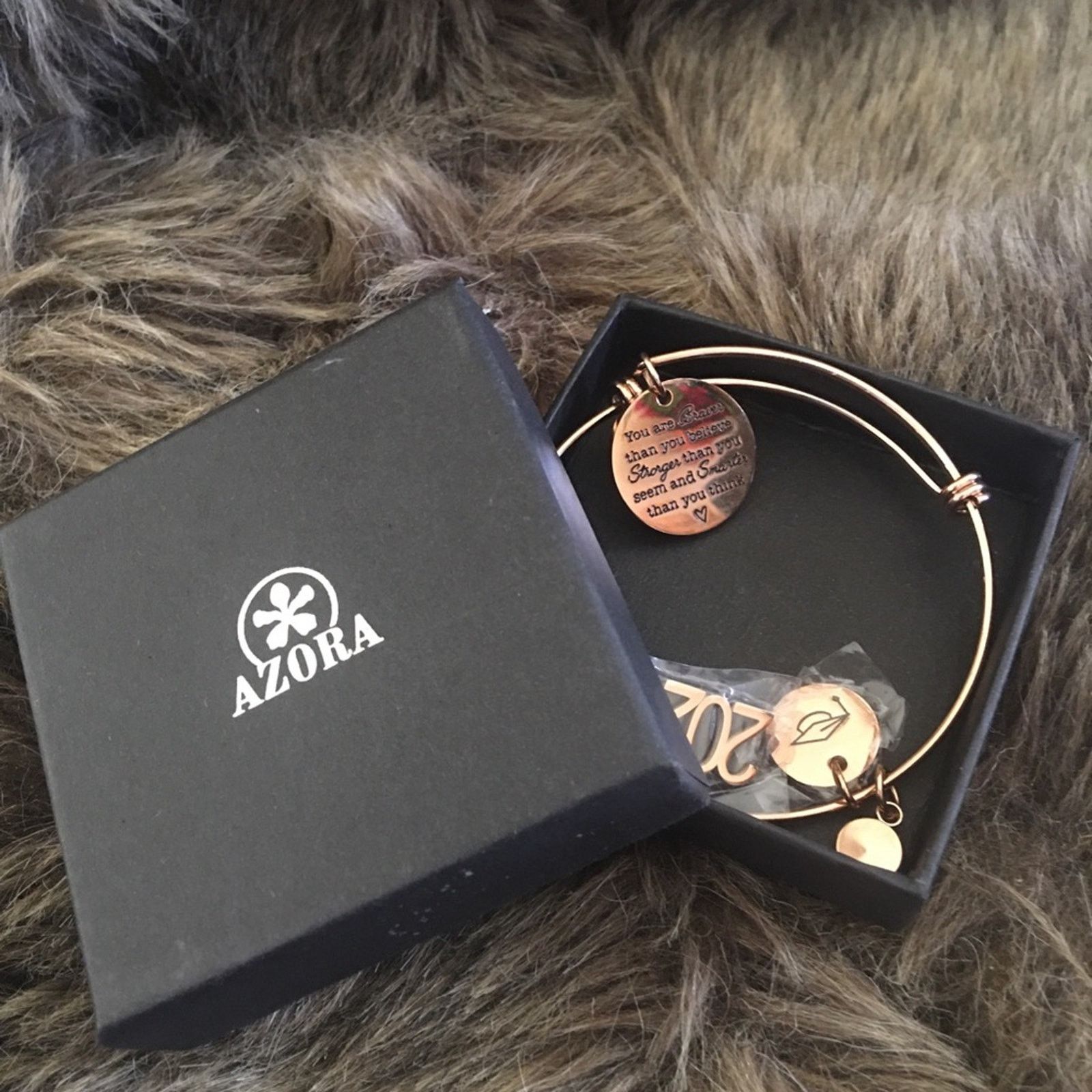 Jewelry Azora gold plated graduate charm adjustable bangle Size ONE SIZE - 5 Thumbnail