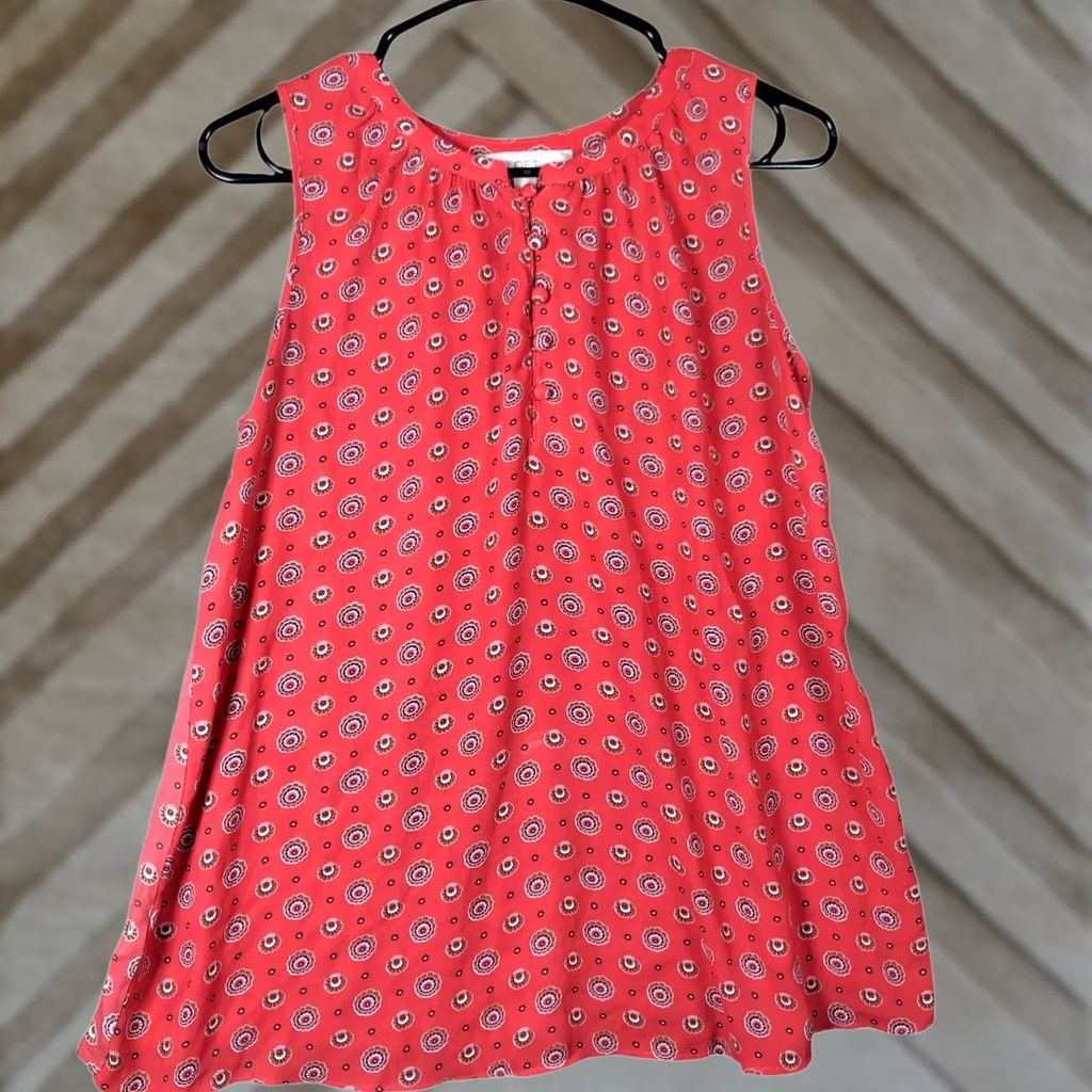 Loft LOFT Blouse Womens Multicolor Pattern Sleeveless Henley Flowy Small XS? Size S / US 4 / IT 40 - 1 Thumbnail