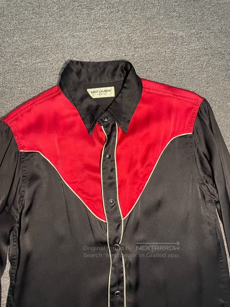 Saint Laurent Paris Saint Laurent Paris Black and Red Silk Shirt Size US M / EU 48-50 / 2 - 2 Thumbnail