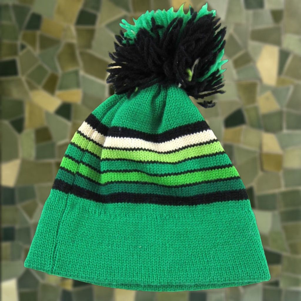 Vintage VINTAGE Roasty Toasty 100% Wool Green Black Ivory Stripe Beanie Hat OS Unisex Adults Wool Beanie 80s 90s Holiday Winter Mens Womens Size ONE SIZE - 1 Thumbnail