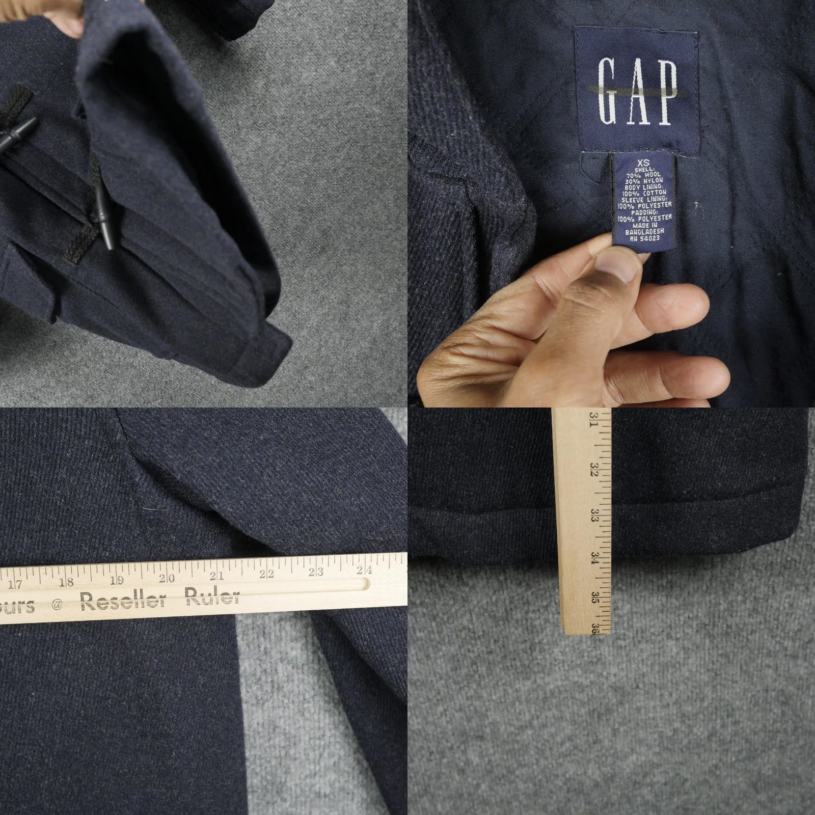Gap VINTAGE Gap Coat Mens XS Blue Wool Hooded Toggle Duffle Parka Lined Winter Mid Length Size US XS / EU 42 / 0 - 8 Thumbnail