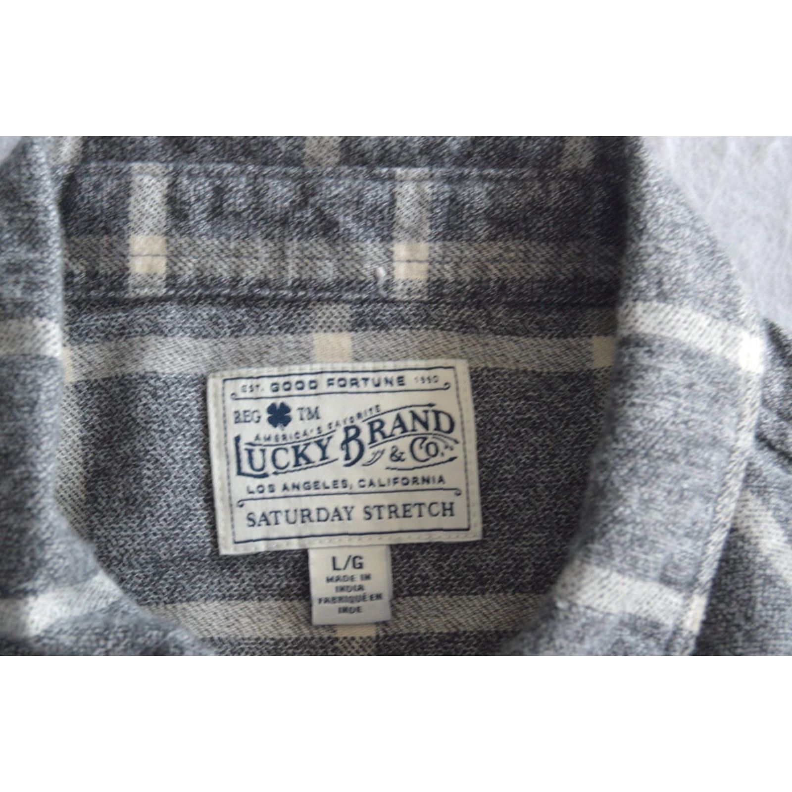 Lucky Brand VINTAGE Lucky Brand Saturday Stretch Snap Western Plaid Flannel Shirt Men's Large Gray Size US L / EU 52-54 / 3 - 3 Thumbnail