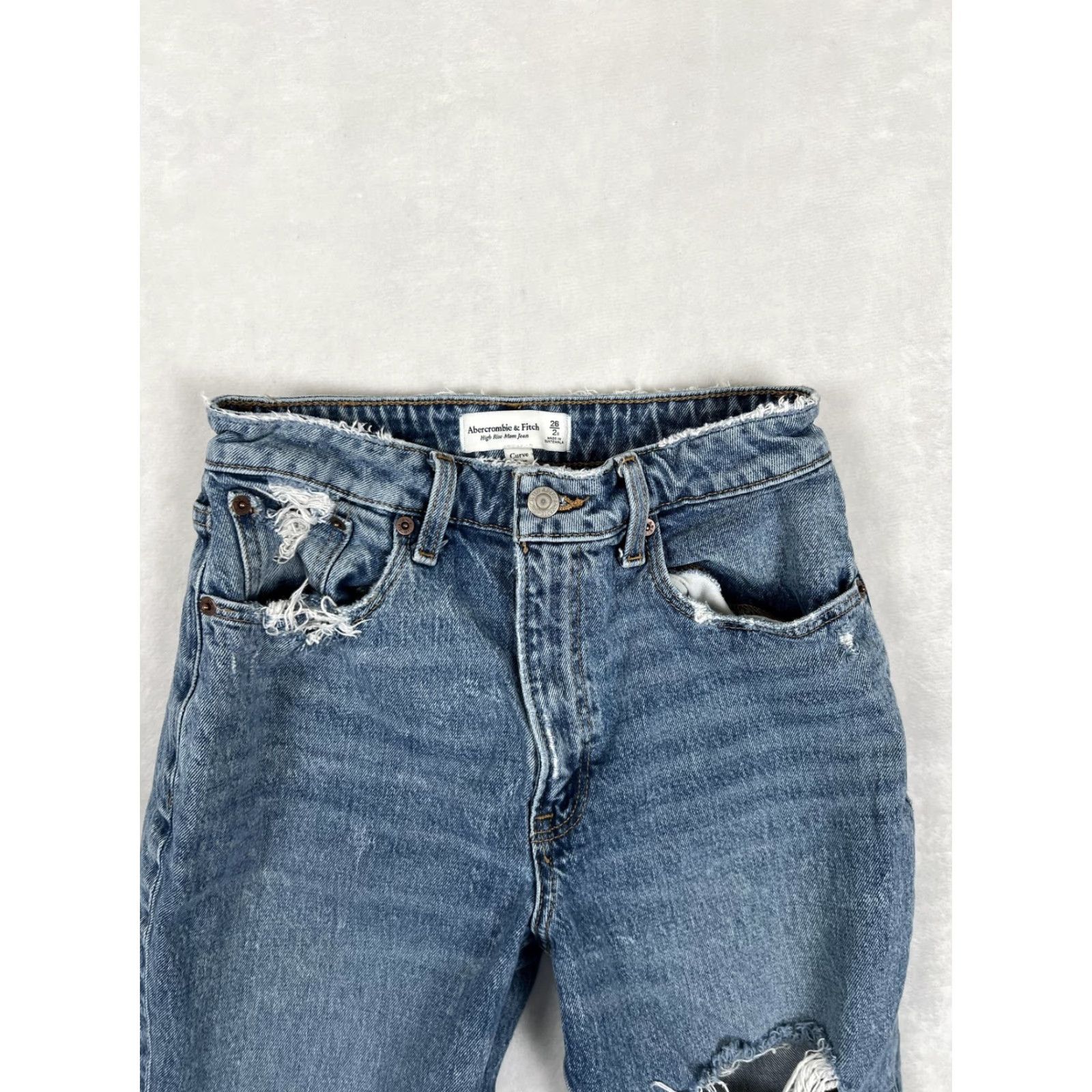 Abercrombie & Fitch Abercrombie & Fitch High Rise Mom Jeans Womens 26 Distressed Blue 5-Pocket Curve Love Jeans Size 26" / US 2 / IT 38 - 4 Thumbnail