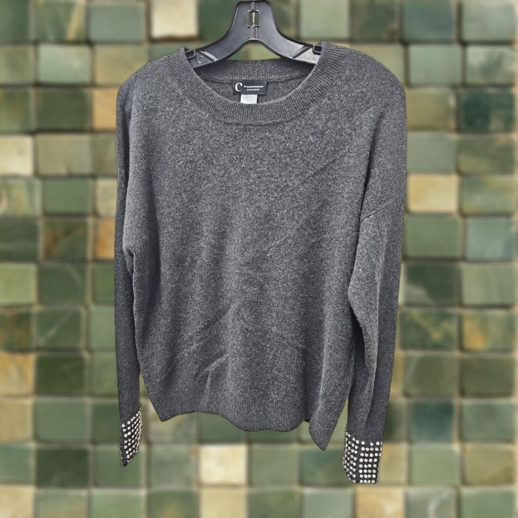 Bloomingdale's C Bloomingdale's 100% Cashmere Embellished Long Sleeve Sweater Sz Medium Shirt Womens Pullover Gray 23 Chest 24.5 Length Vintage No Size M / US 6-8 / IT 42-44 - 1 Thumbnail