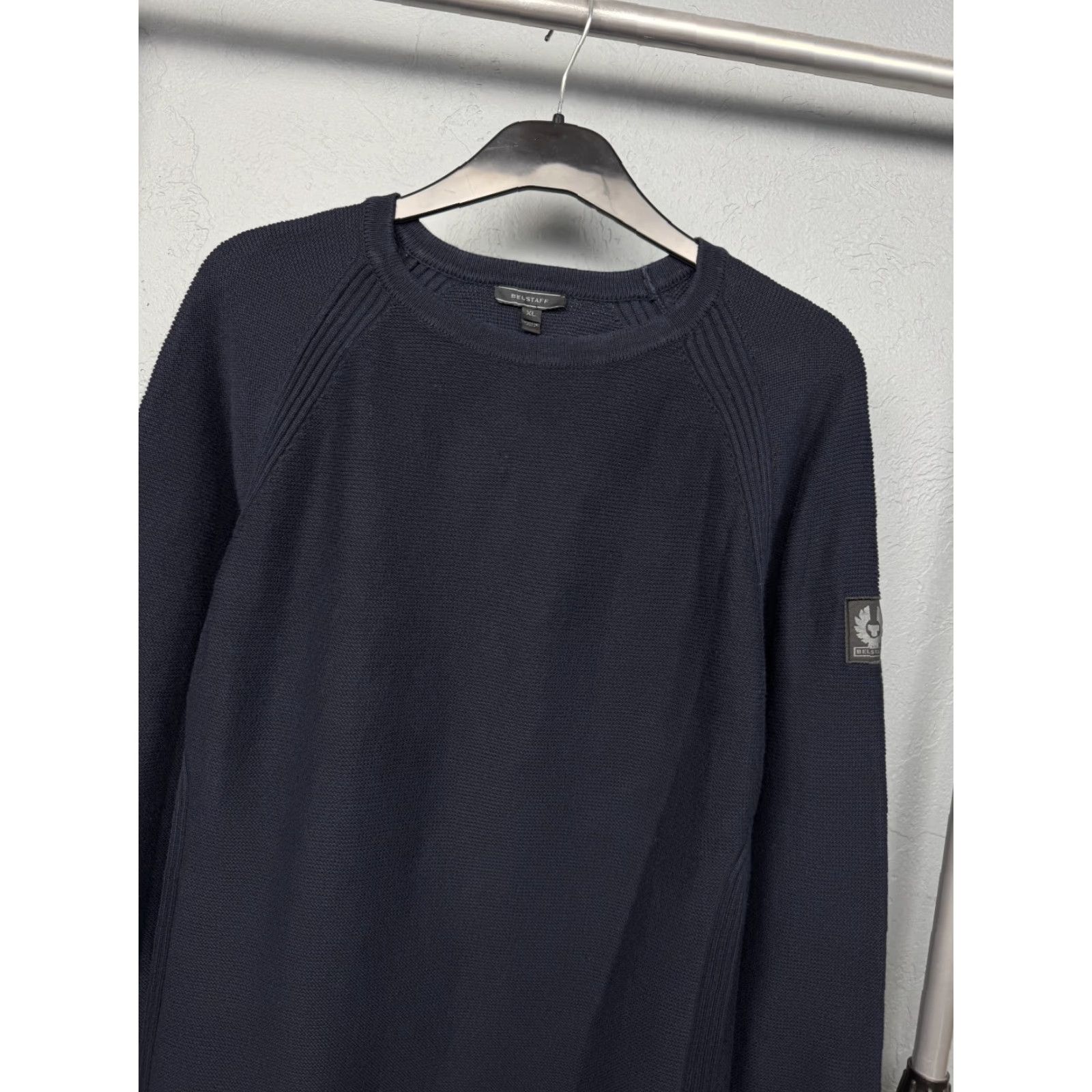 Belstaff Belstaff Mens Crew Neck Knit Sweater XL Blue Cotton Knit Logo Pullover Mens 90s? Size US XL / EU 56 / 4 - 2 Thumbnail
