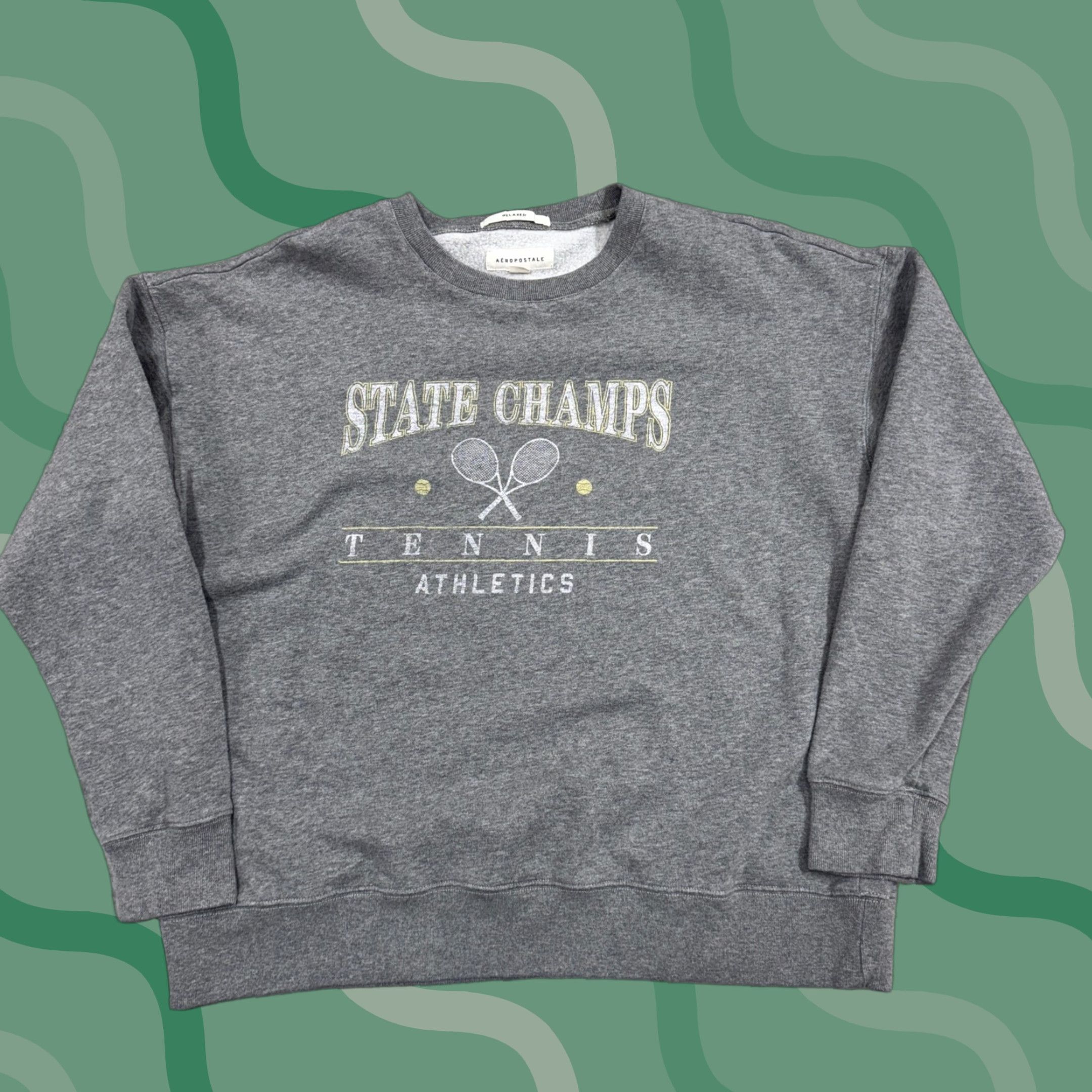 Aeropostale Aero Postale Sweatshirt Womens Large Heather Gray Relaxed Tennis Graphic Crewneck Size L / US 10 / IT 46 - 1 Thumbnail