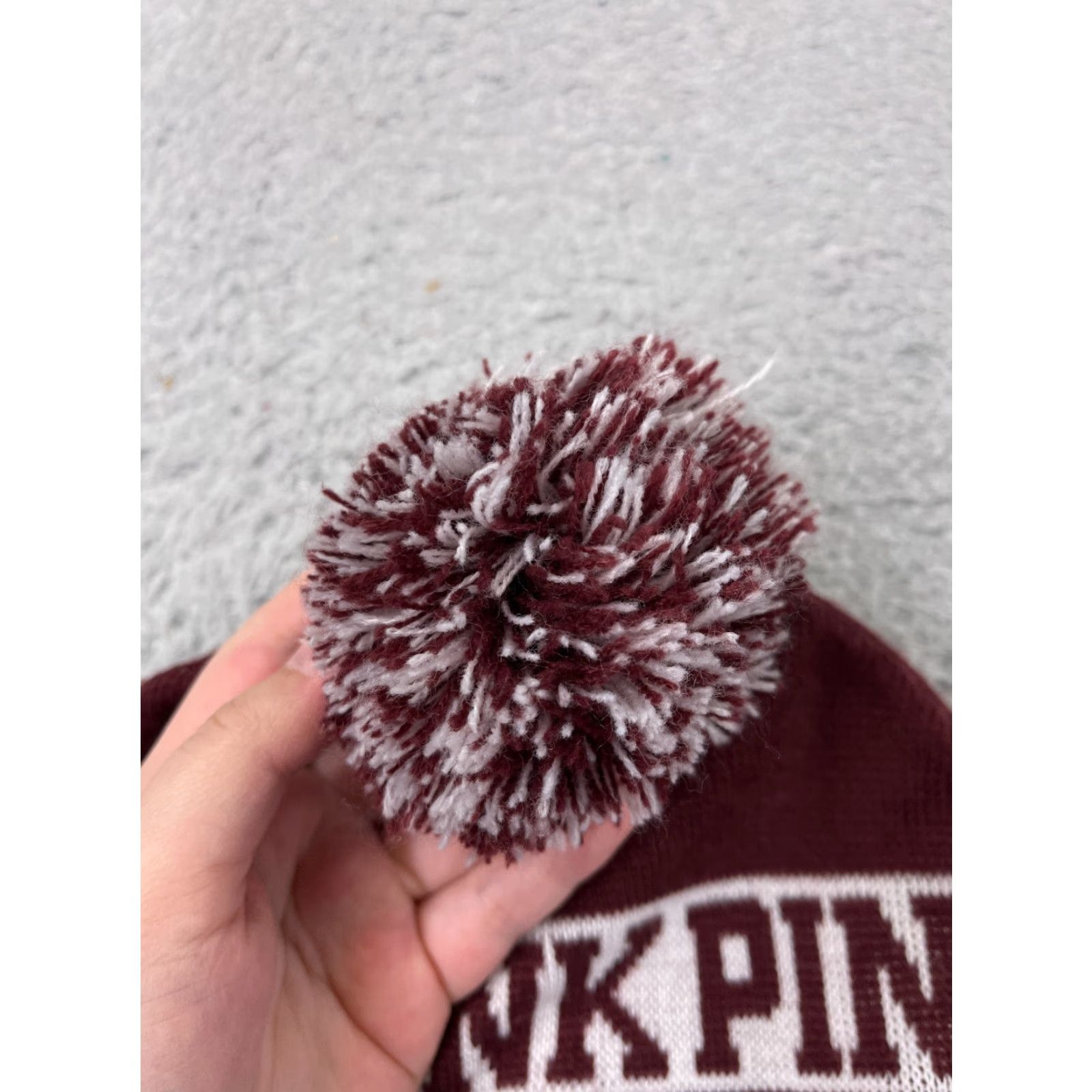 Victoria's Secret Victoria's Secret Beanie Toque Adult One Size Burgundy White Pom Acrylic Size ONE SIZE - 3 Thumbnail