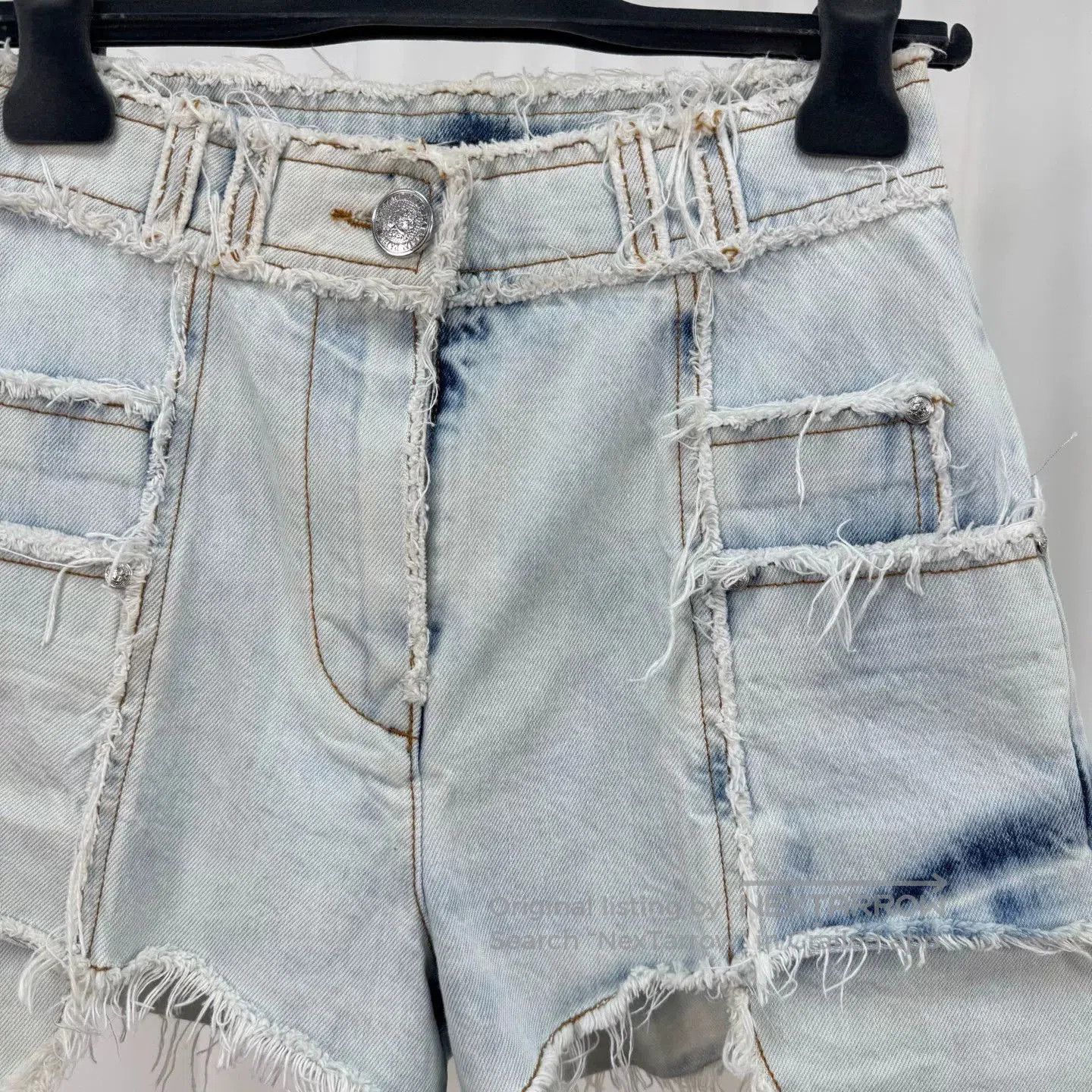 Balmain Balmain Washed Distressed Silver Buckle Denim Shorts. Size 35" - 3 Thumbnail