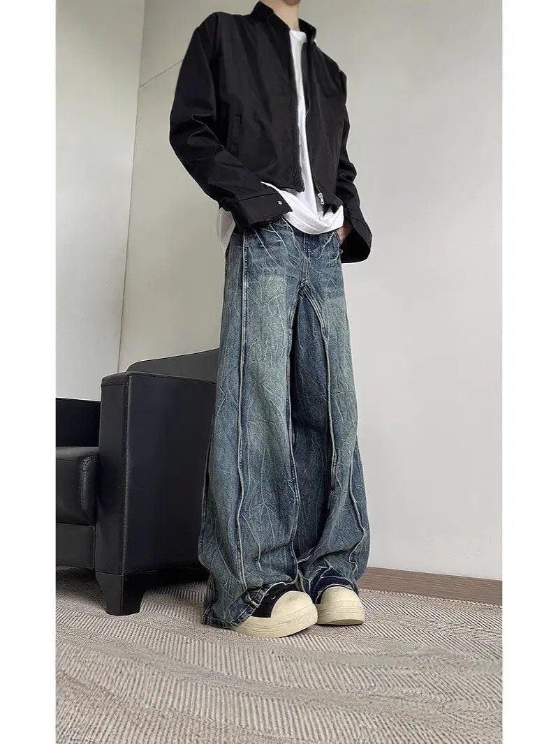 Japanese Brand Retro loose wide leg patchwork jeans Size US 32 / EU 48 - 3 Thumbnail