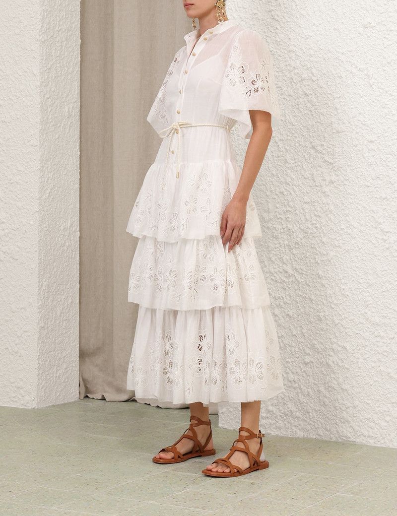 Zimmermann oc11z0126 Everley Tiered Midi Dress in Ivory Size M / US 6-8 / IT 42-44 - 3 Thumbnail