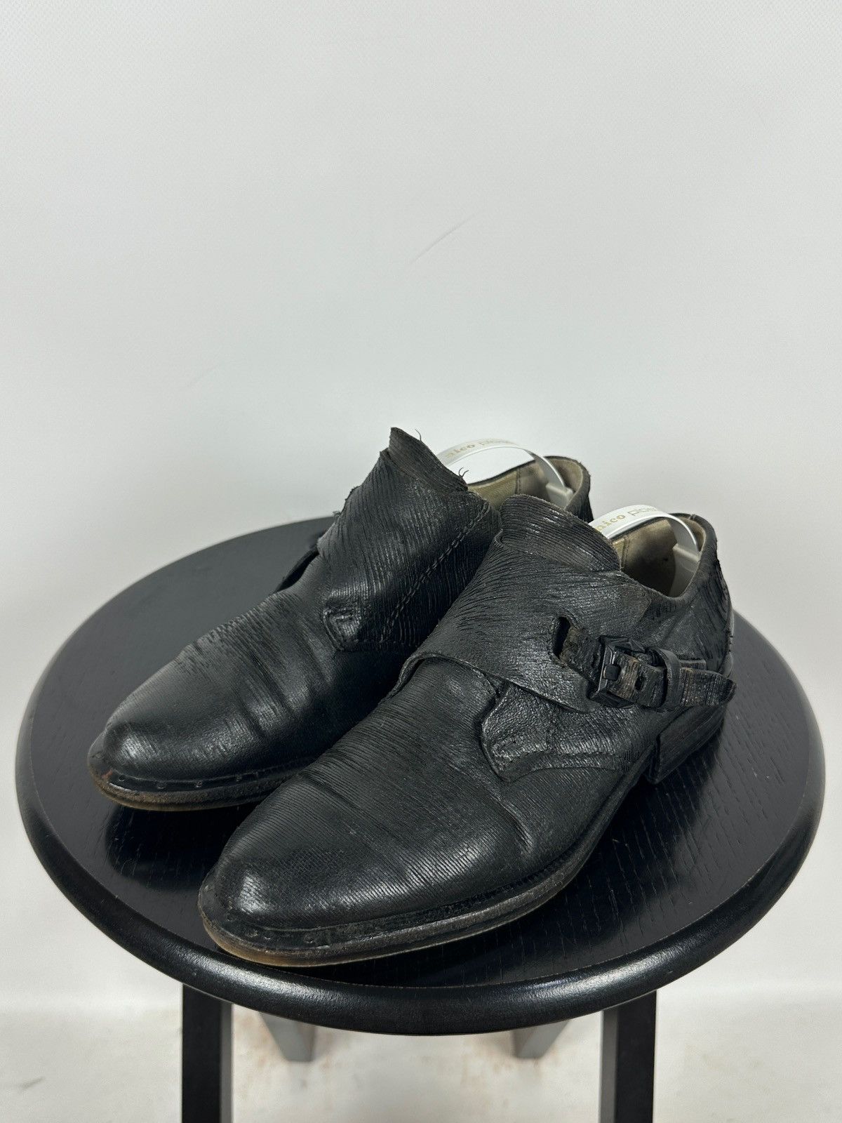 A.S.98 A.S.98 Black Distressed Leather Monk Strap Shoes Size US 6 / IT 36 - 7 Thumbnail