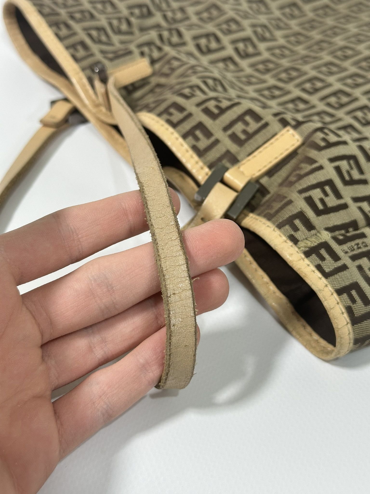 Fendi Fendi Zucchino Tote Bag Vintage FF Monogram Logo Cloth Beige Size ONE SIZE - 10 Thumbnail