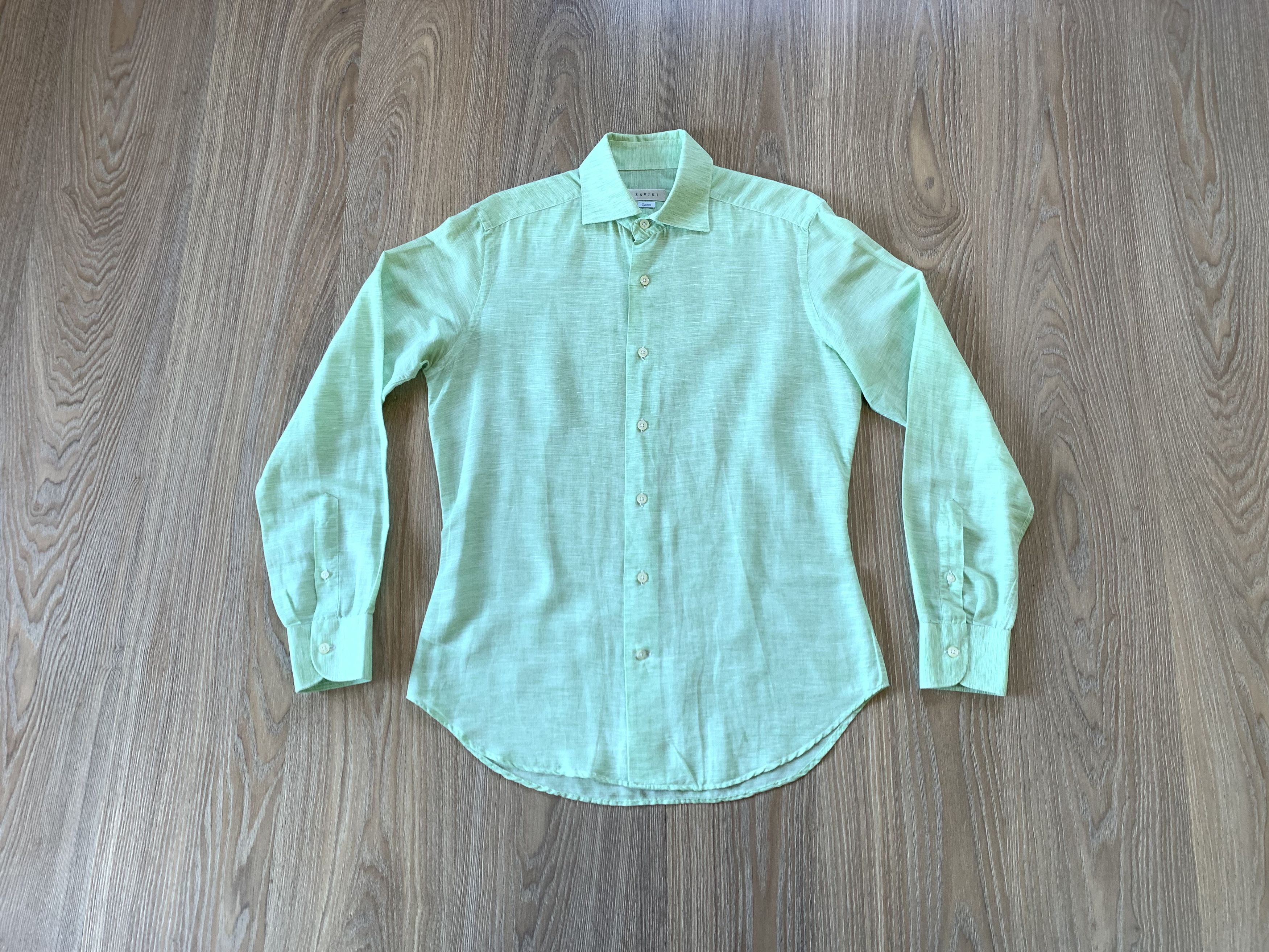Designer Savini Mens Light Linen Cotton Summer Long Sleeve Shirt Size US M / EU 48-50 / 2 - 1 Thumbnail