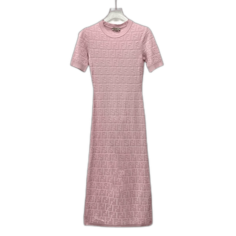 Fendi Pink Logo Short Sleeve Knit Dress