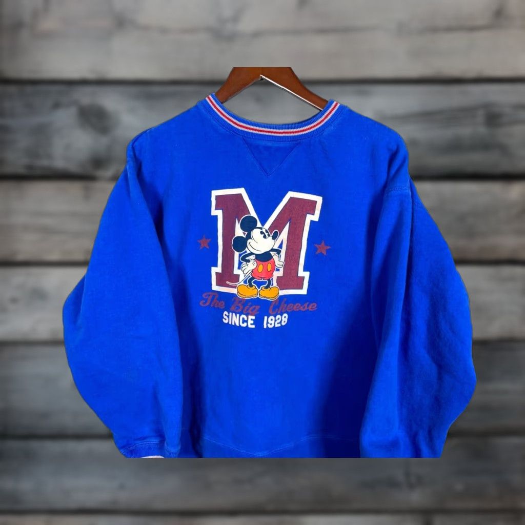 Disney VINTAGE Disney Sweatshirt Mickey Mouse Big Cheese Graphic Print Crewneck Adult Large Blue Cartoon 90s Mens Size US L / EU 52-54 / 3 - 1 Thumbnail