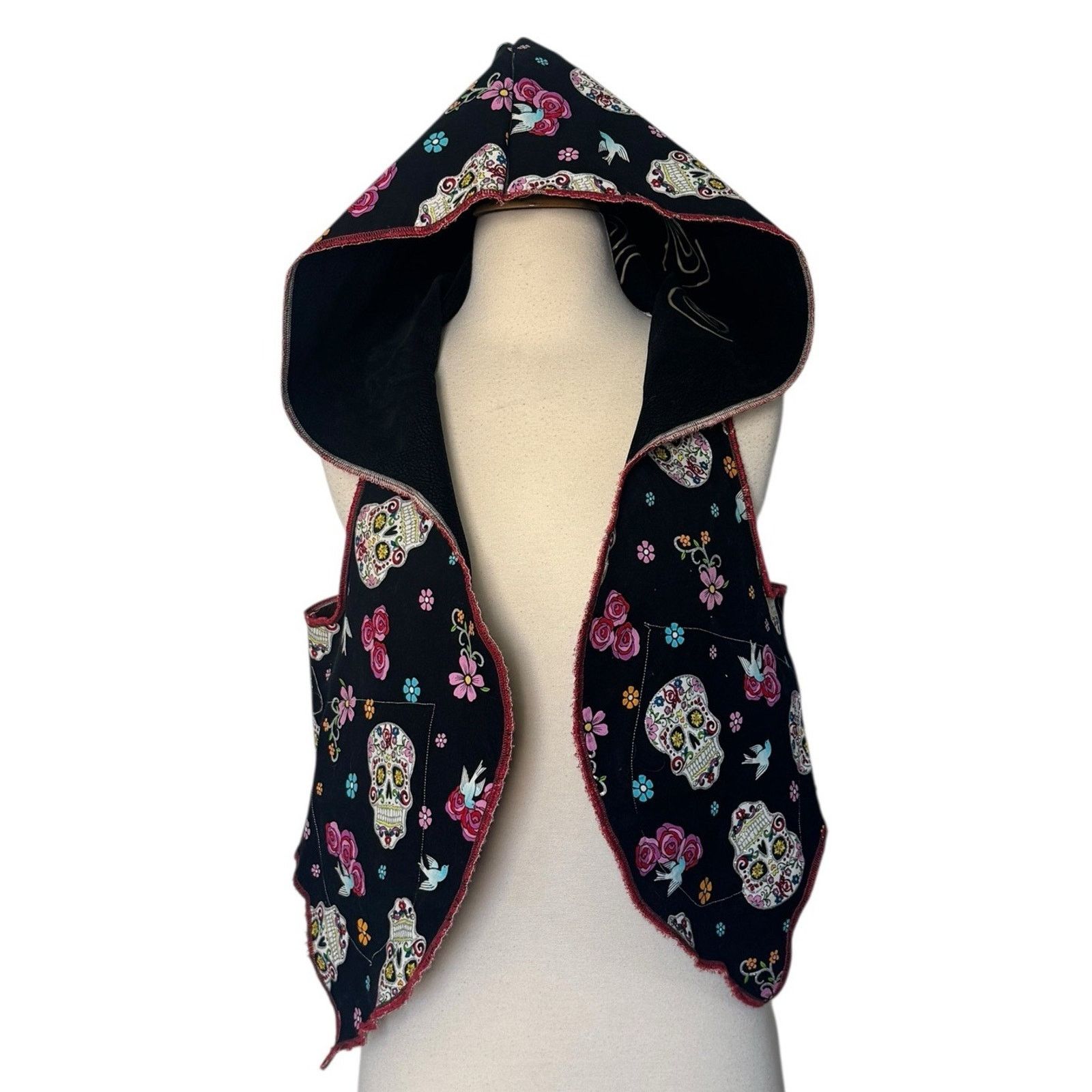 Other DIA DE LOS MUERTOS Skulls Vest Handmade Reversible Hooded Size L / US 10 / IT 46 - 3 Thumbnail
