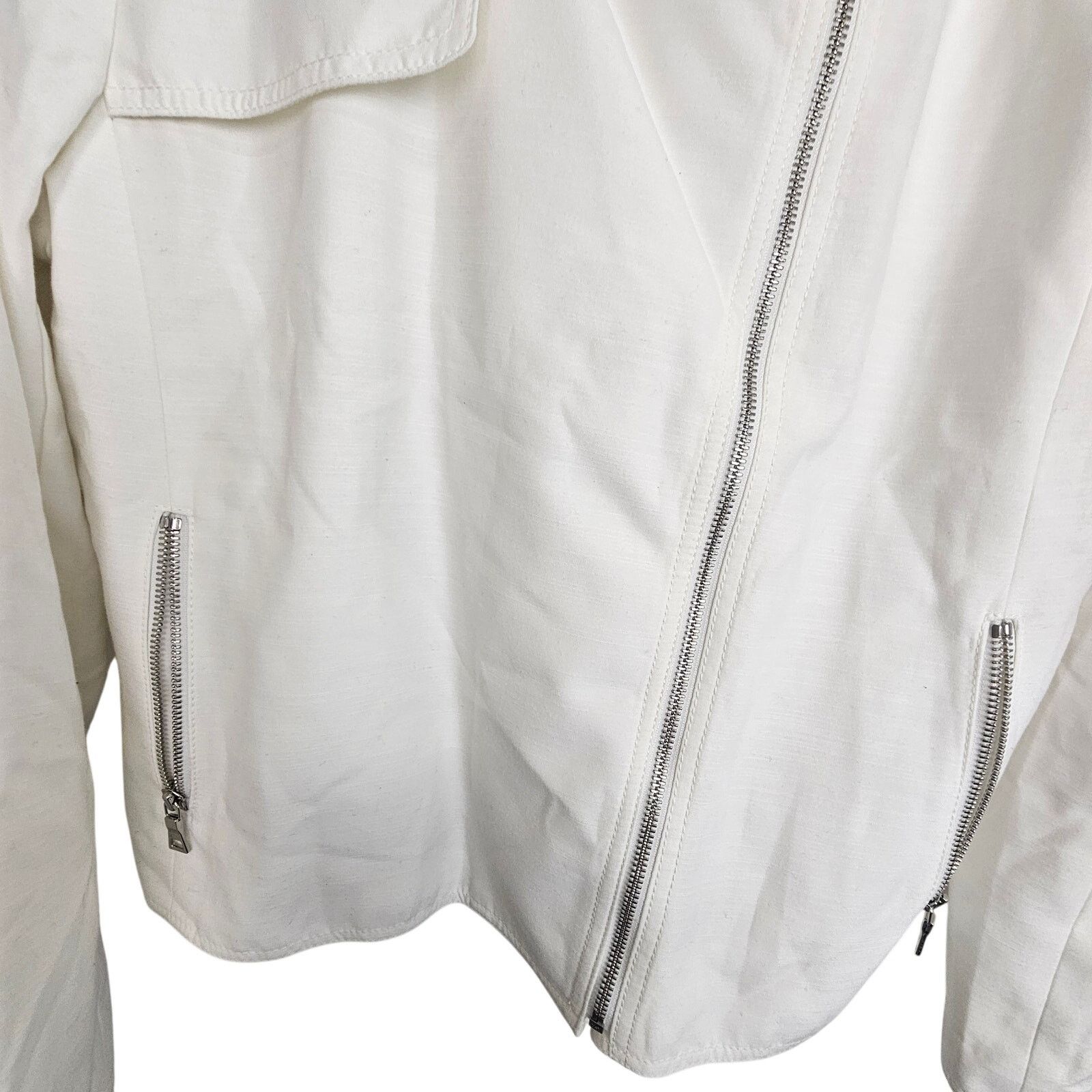 Ann Taylor Ann Taylor Ivory Blazer Jacket Asymetric Zip Biker Jacket 12 Size XL / US 12-14 / IT 48-50 - 3 Thumbnail