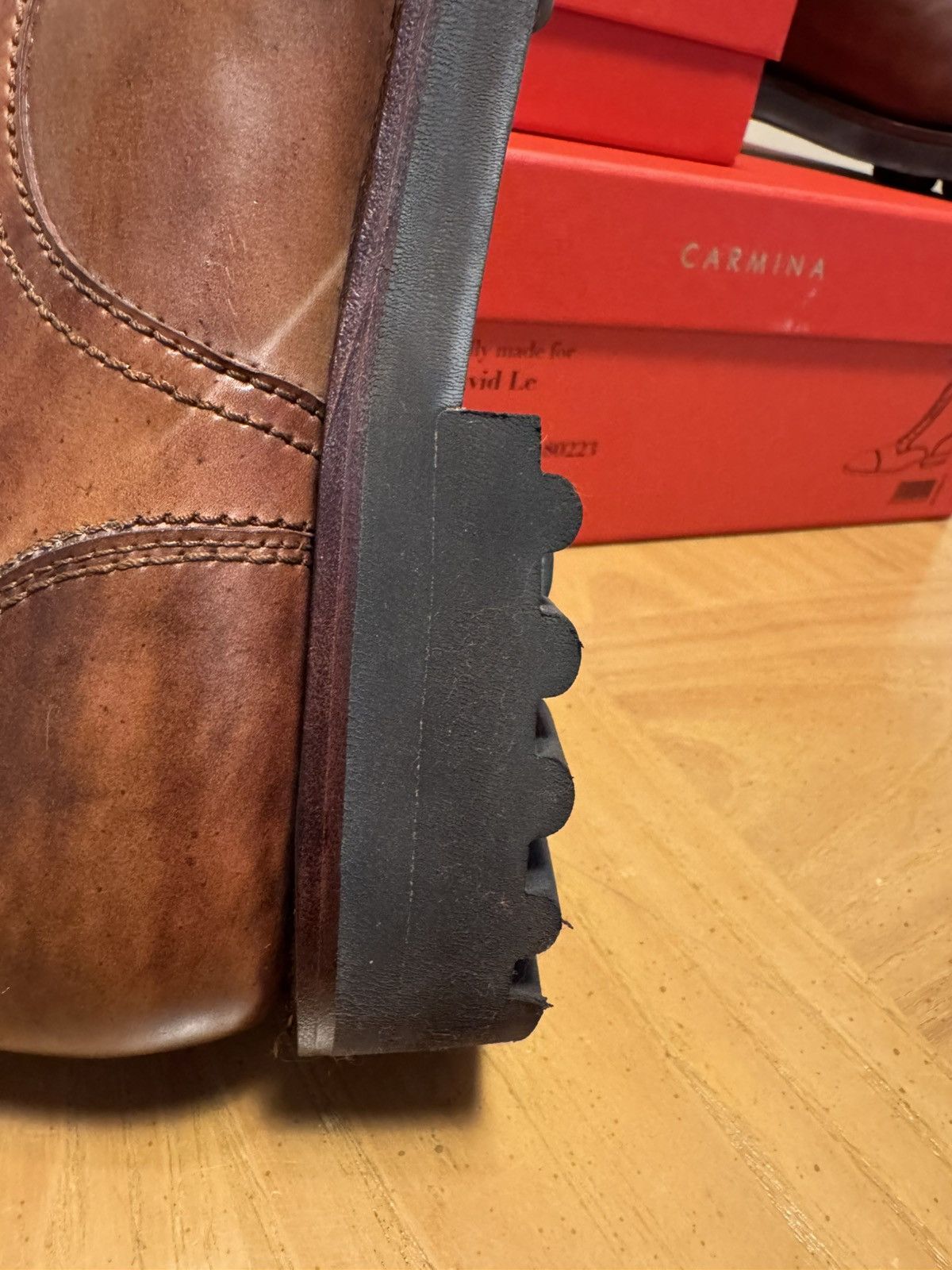Carmina Carmina Custom Cordovan Frankenstitch Work Boots - Burgundy Size US 8.5 / EU 41-42 - 16 Thumbnail