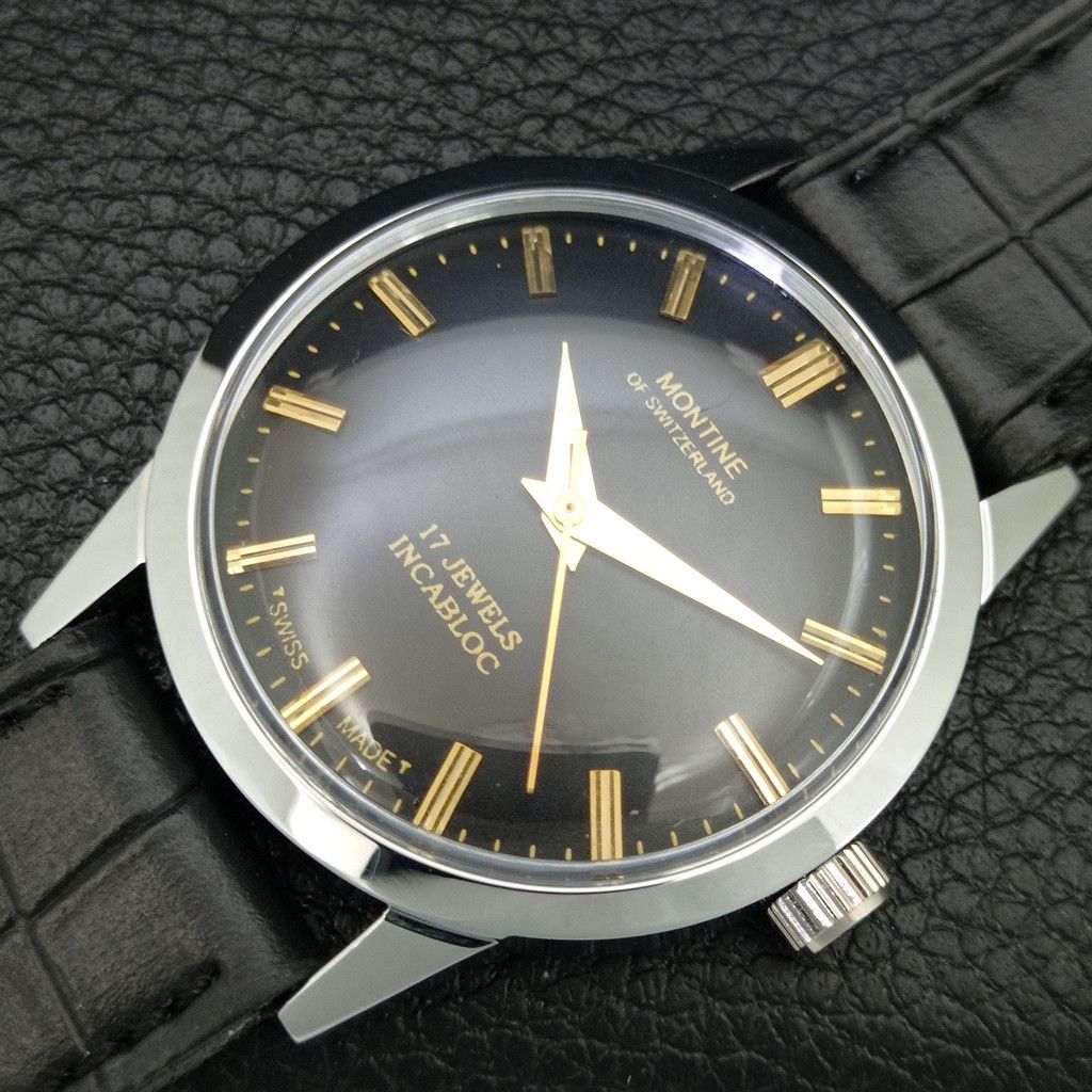 Other VINTAGE MONTINE HAND-WINDING SWISS MENS WHITE WATCH a444152 Size 38 - 6 Thumbnail