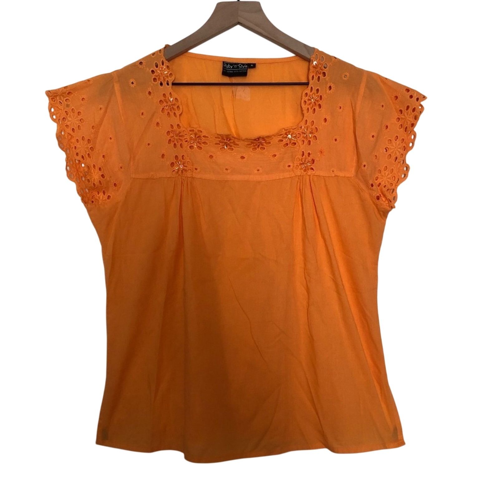 Other Ruby n Style Orange Cotton Embroidered Short Sleeve Blouse Size XL / US 12-14 / IT 48-50 - 1 Thumbnail