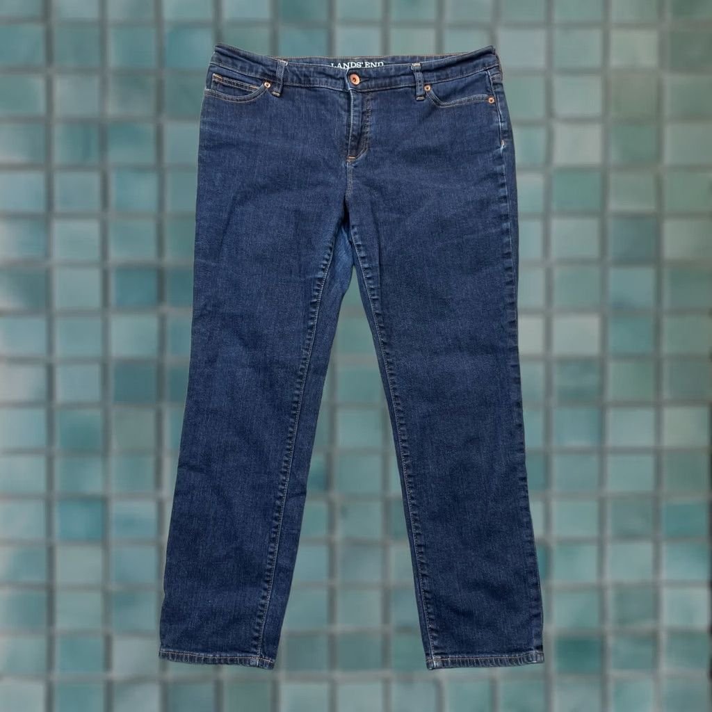 Lands' End Lands' End Jeans Womens 14P Blue Slim Leg Denim Stretch Cotton 5-Pocket Zip Button Logo City Preppy Size 24" / US 00 / IT 34 - 1 Thumbnail