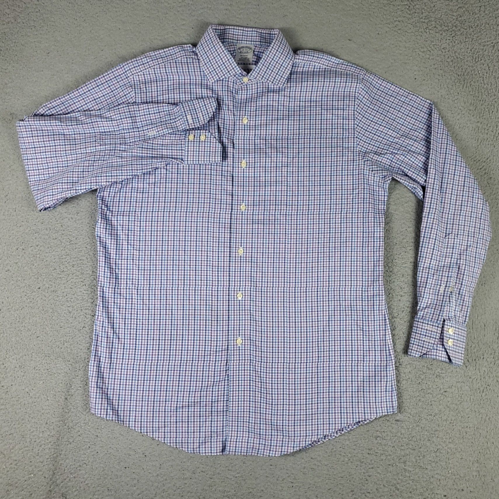 Brooks Brothers Brooks Brothers Dress Shirt Men 16 Blue Plaid Long Sleeve Business Casual Classic Cotton Size 42R - 2 Thumbnail