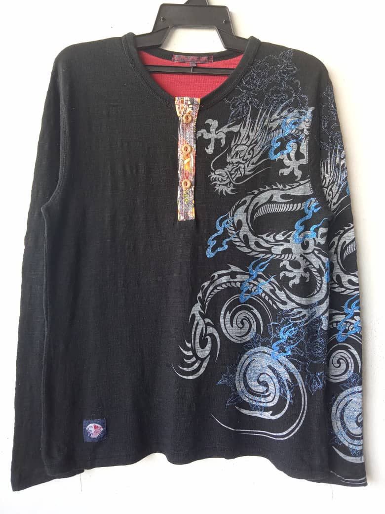 Japanese Brand Japanese Sukajan Dragon Overprint Halfbutton Long Sleeve T Size US M / EU 48-50 / 2 - 1 Thumbnail