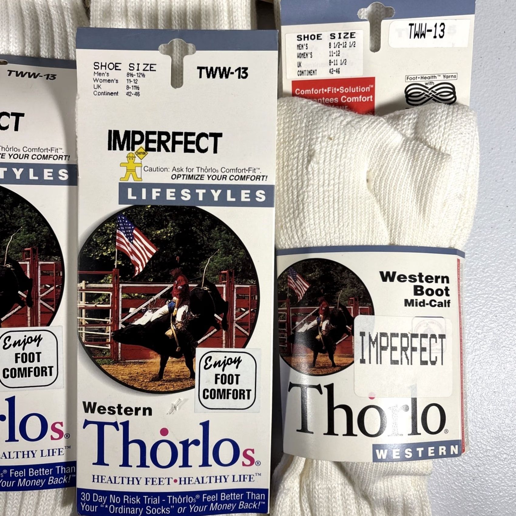 Vintage Thorlos Socks Western 8.5-12.5 Men Calf White 90s USA Solid Mid Calf 8 Pairs TWW-13 Size ONE SIZE - 5 Thumbnail