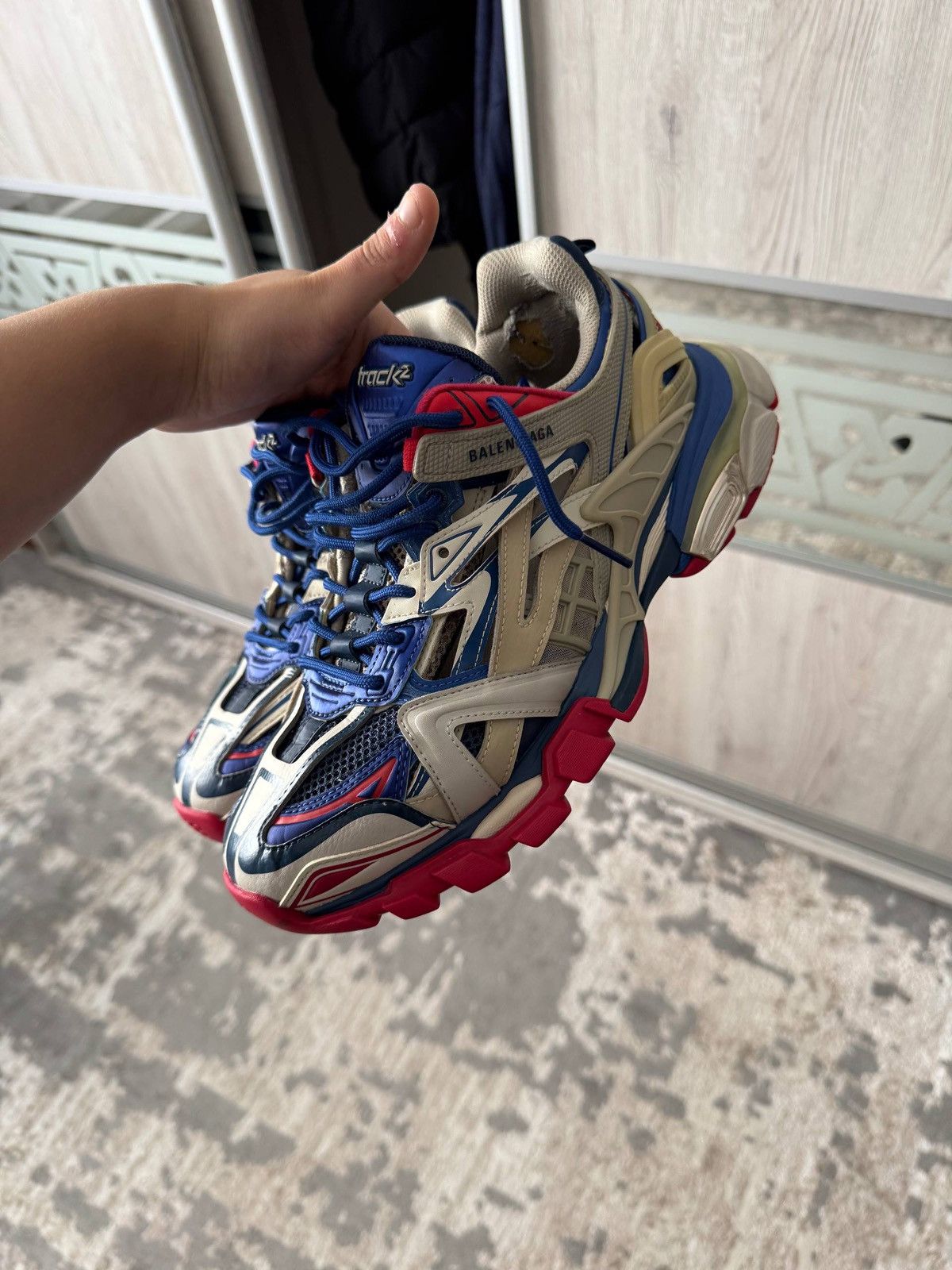Balenciaga Balenciaga Track 2 Trainer Sneakers Beige/Blue/Red Size US 9 / EU 42 - 1 Thumbnail