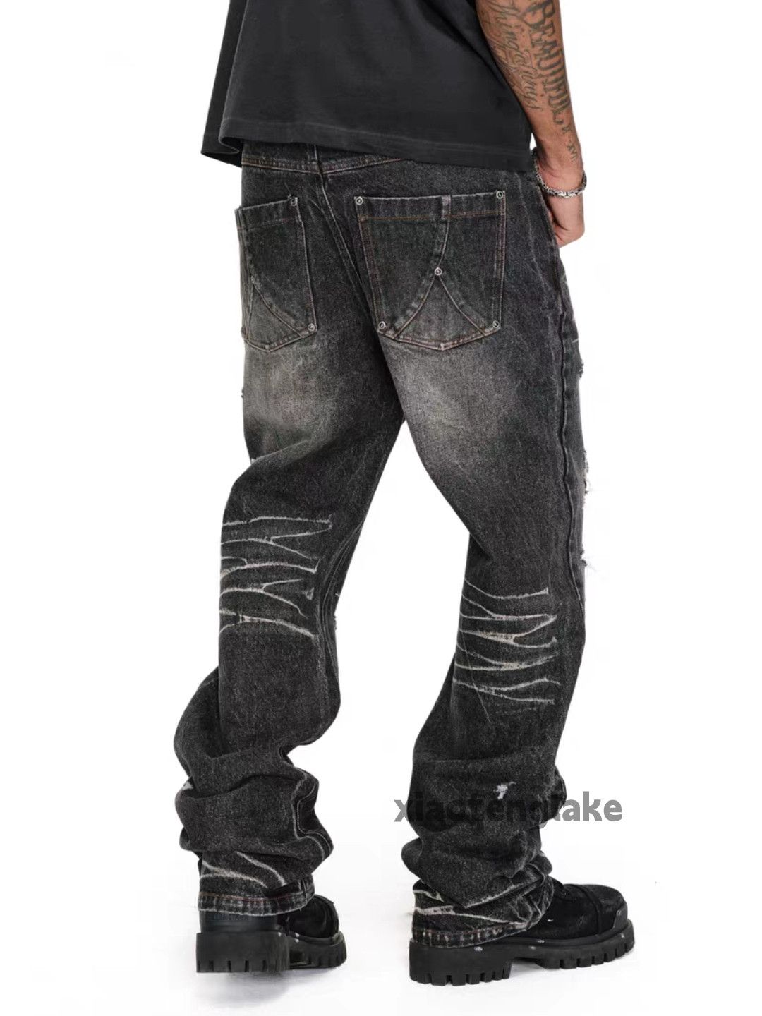 Jean Washed faded punk grunge skate hiphop ripped jeans Size US 36 / EU 52 - 2 Thumbnail