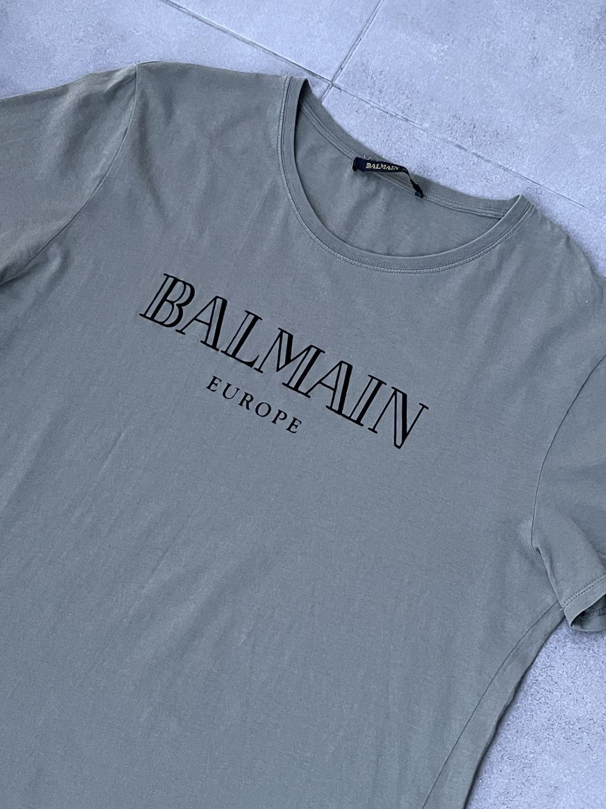 Balmain FW15 Balmain X HM Big Logo Swamp Green Short Sleeve T-Shirt Size US M / EU 48-50 / 2 - 4 Thumbnail