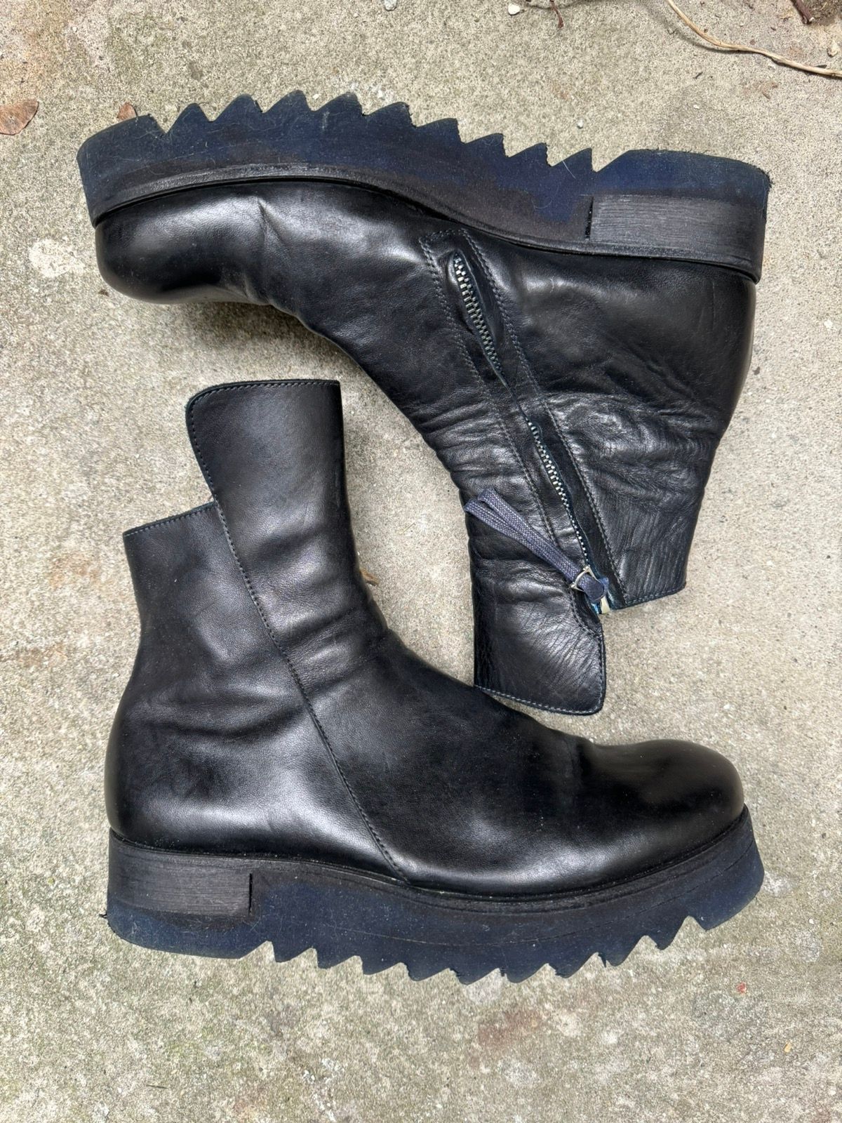Pre-owned Boris Bidjan Saberi Tooth Sole Leather Boots In Black