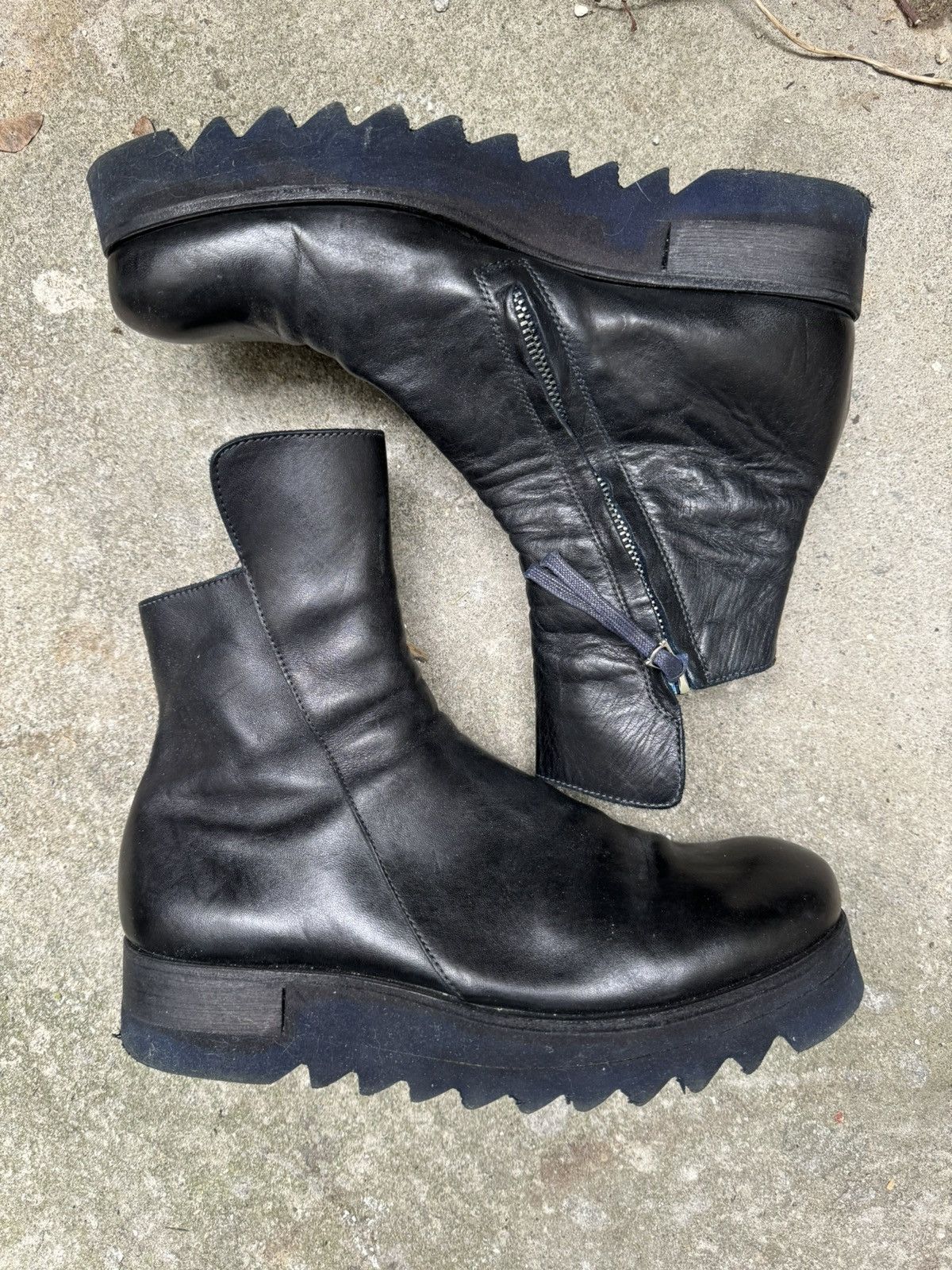 image of Boris Bidjan Saberi Tooth Sole Leather Boots in Black, Men's (Size 11)