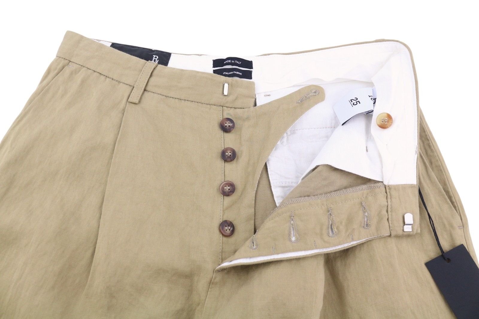 R13 WIDE LEG 25 Khaki Linen Blend Pleated Button Fly 87787 Size 25" / US 0 / IT 36 - 5 Thumbnail