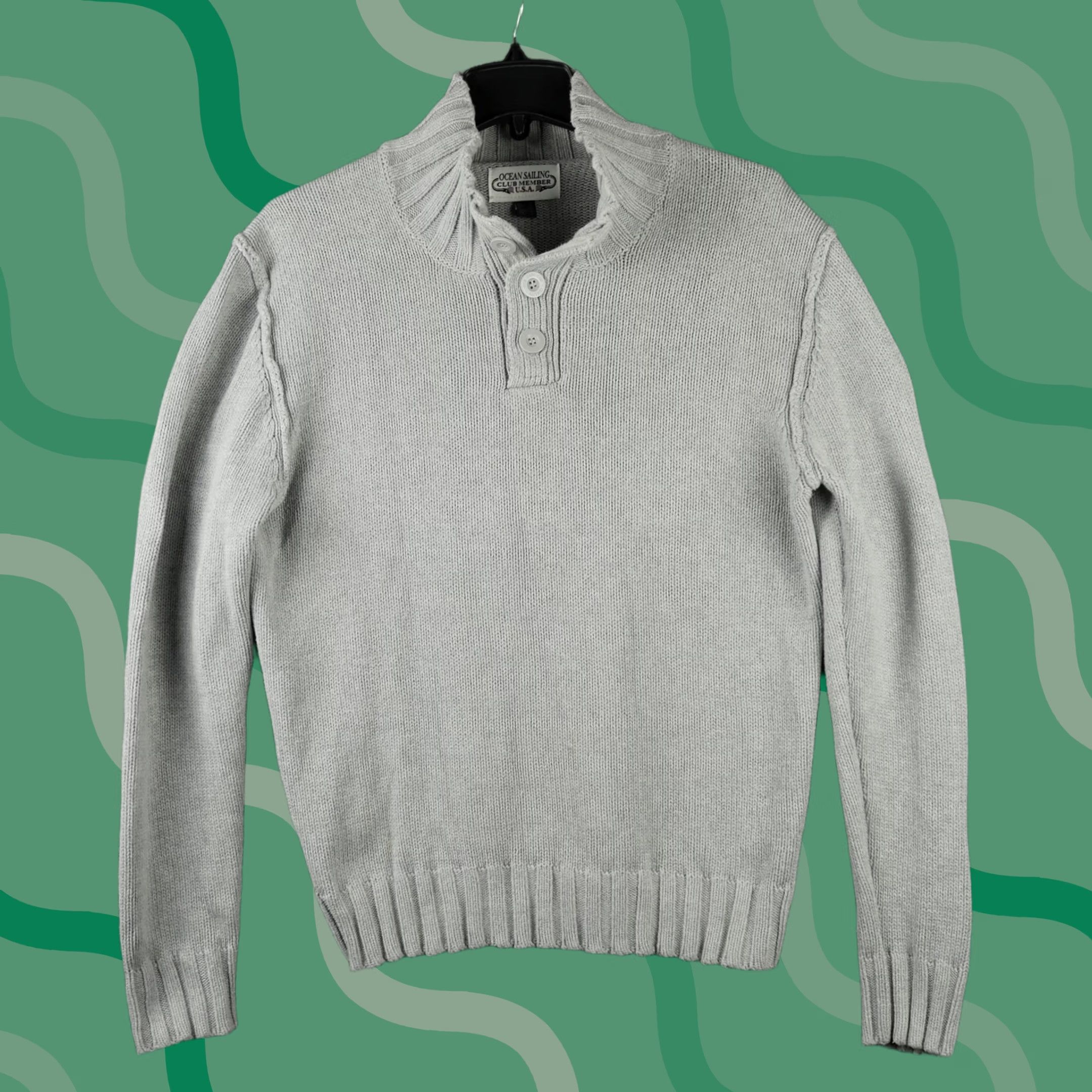 Vintage Ocean Sailing Club Member Mens Gray Cotton Knit Henley Mock Neck Sweater Medium Size US M / EU 48-50 / 2 - 1 Thumbnail
