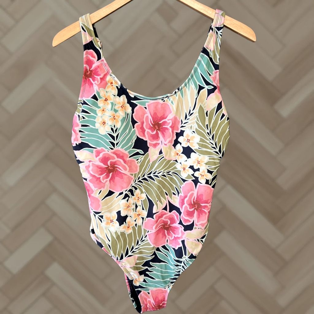 Hurley Hurley Women's One-Piece Swimsuit XL Floral Blue Floral Tank Spaghetti Padded Stretch Beach 90s? Size ONE SIZE - 1 Thumbnail