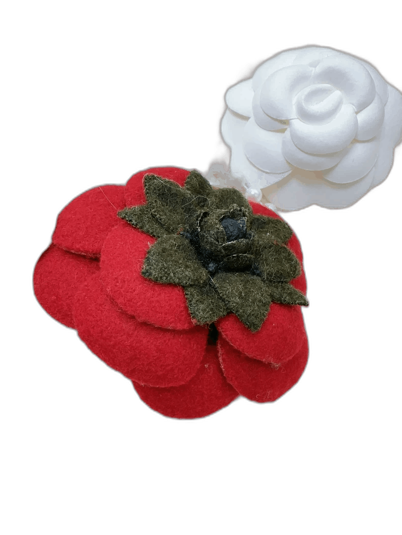 Chanel Red Camellia Wool Brooch