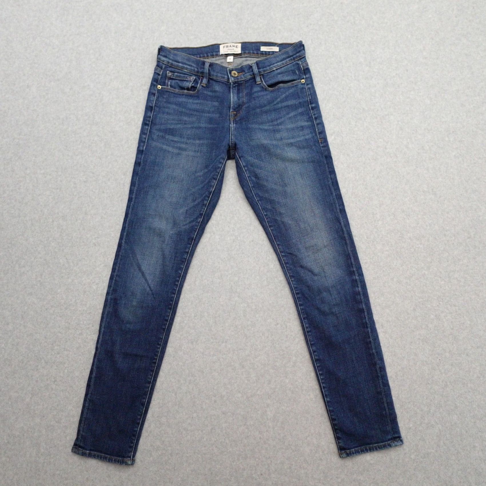 Frame FRAME Jeans Womens 25x28 Blue Medium Wash Distressed Denim Skinny Shirt/Jeans (Adult Women) Size 42" / US 20 - 2 Thumbnail