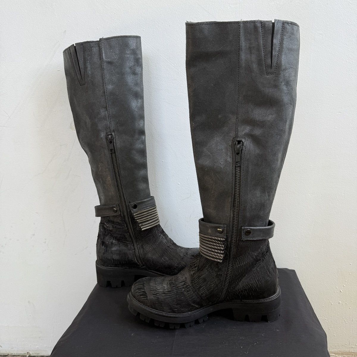 If Six Was Nine Papucei Black Leather Knee High Boots Avant Garde Platform Size US 5 / IT 35 - 11 Thumbnail