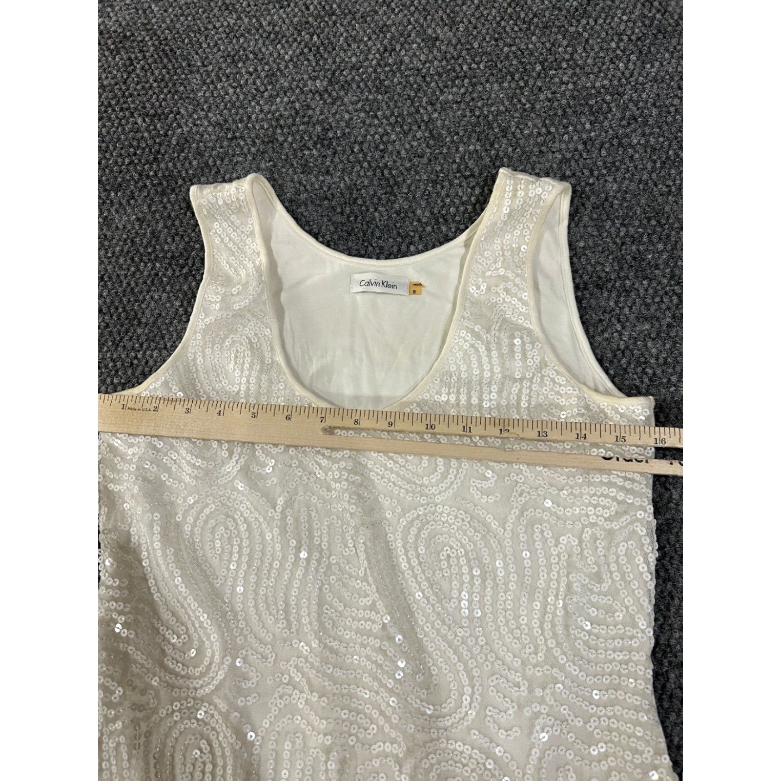 Calvin Klein Calvin Klein Sequin Dress Womens 8 Midi A-Line Sheath Sleeveless Ivory Beige Cocktail Party Formal Girl s? Size M / US 6-8 / IT 42-44 - 5 Thumbnail